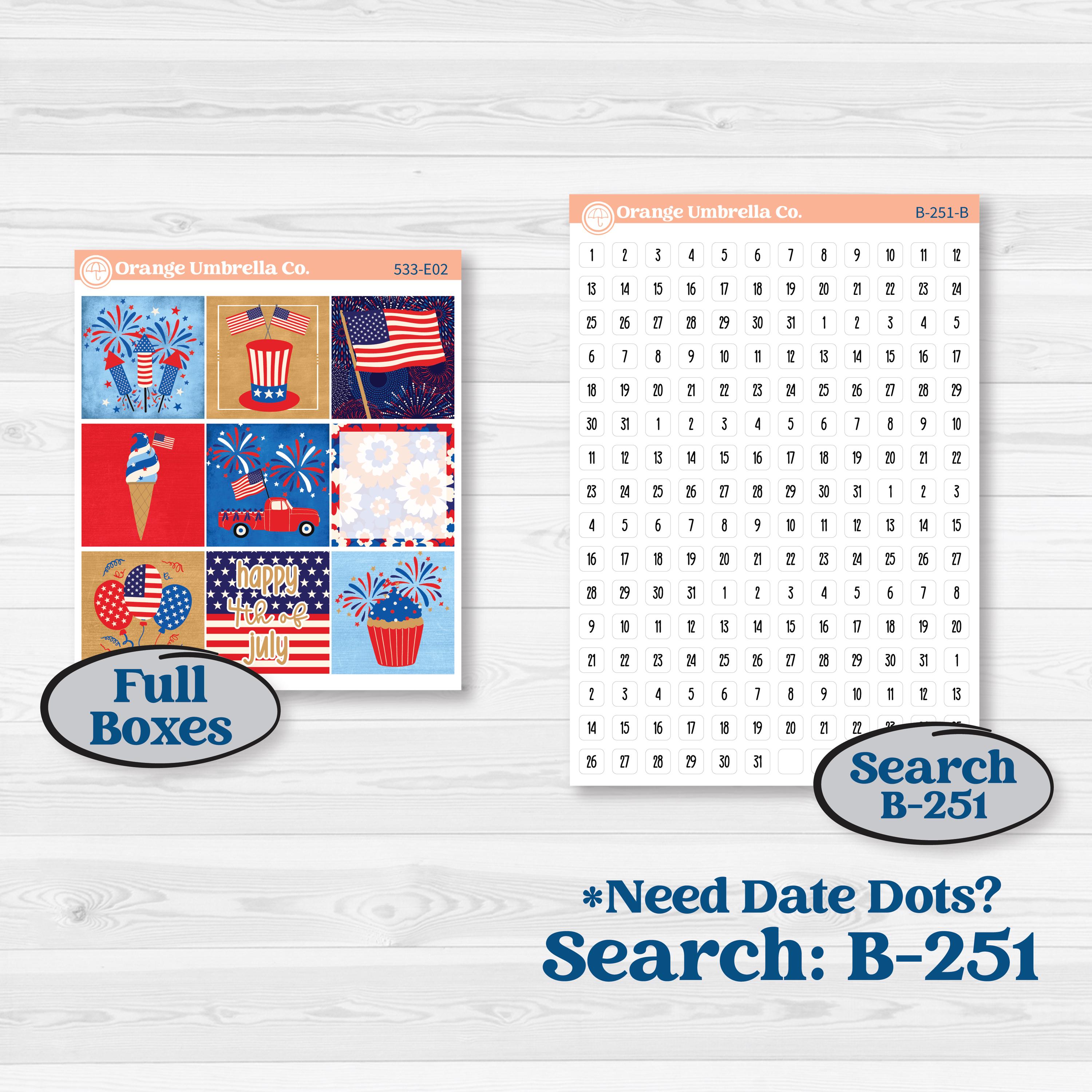 Fourth of July | Hobonichi Cousin Weekly + Daily Planner Kit Stickers | Red White & Kaboom | KIT-533-E