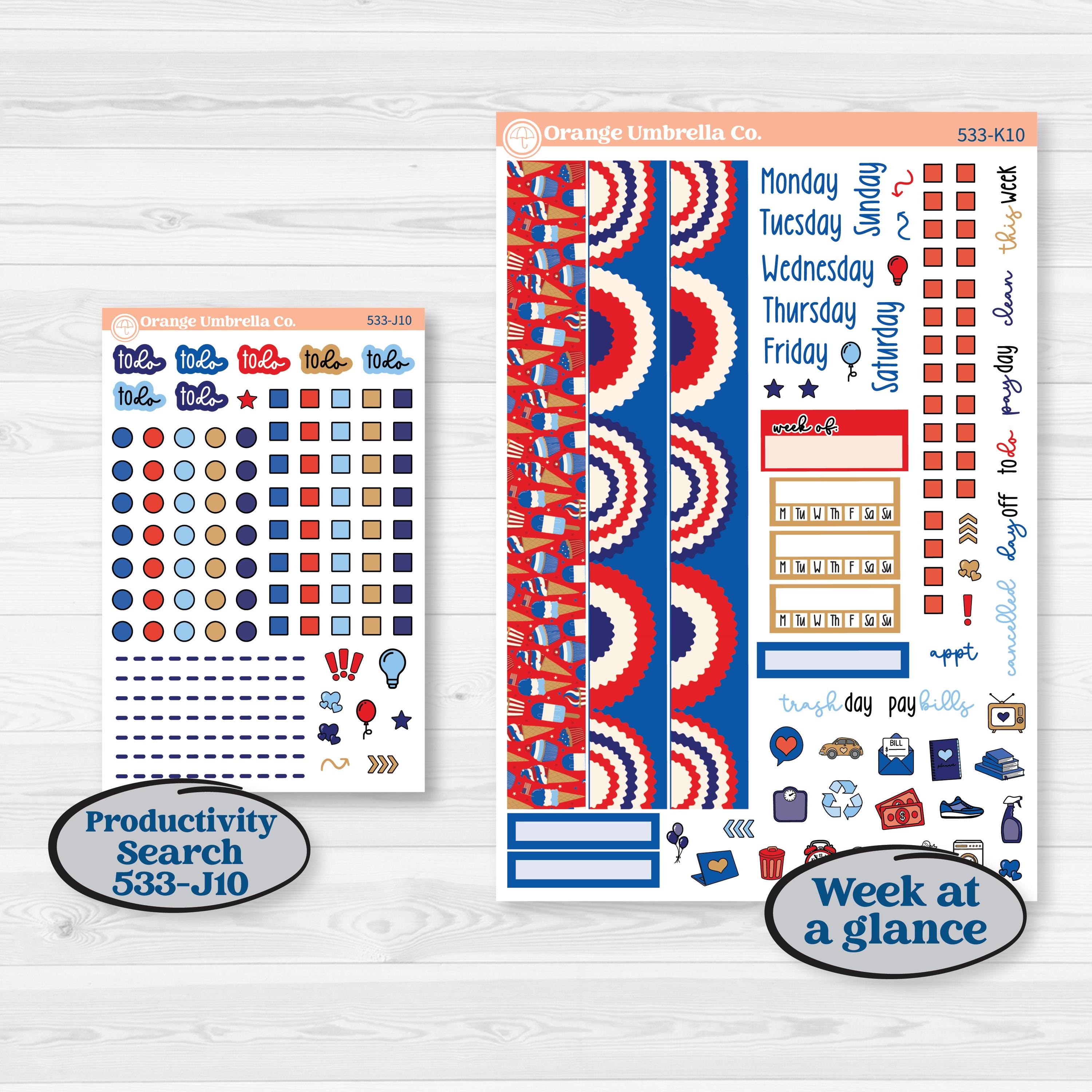Fourth of July | 7x9 Erin Condren Daily Duo Planner Kit Stickers | Red White & Kaboom | KIT-533-K