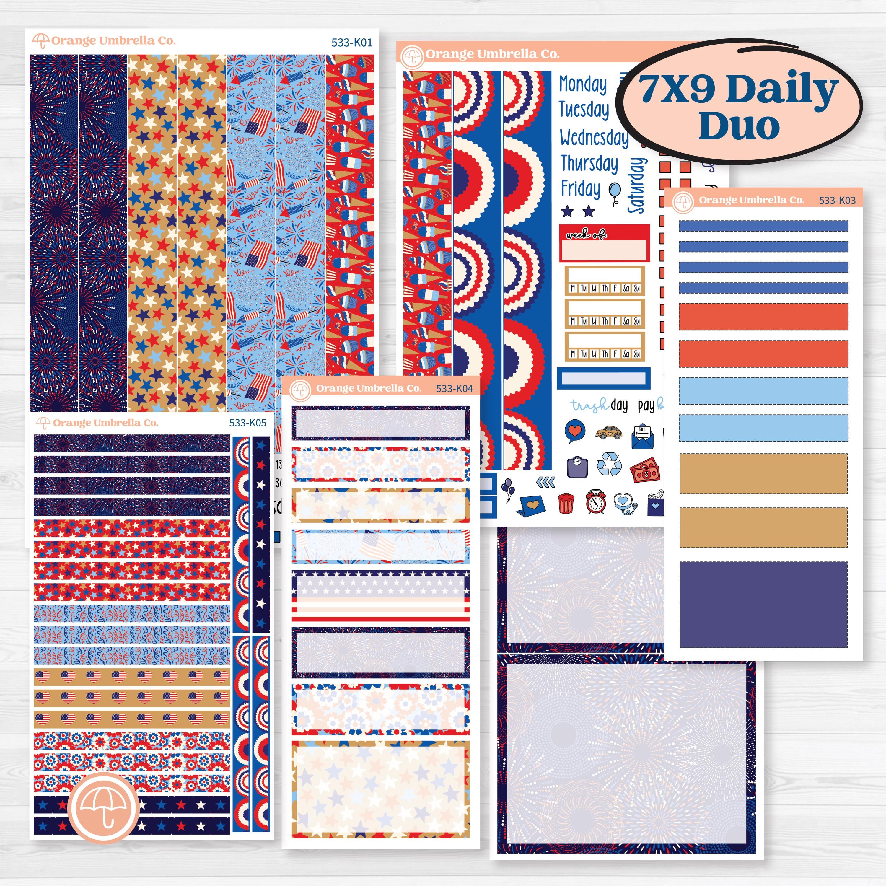 Fourth of July | 7x9 Erin Condren Daily Duo Planner Kit Stickers | Red White & Kaboom | KIT-533-K