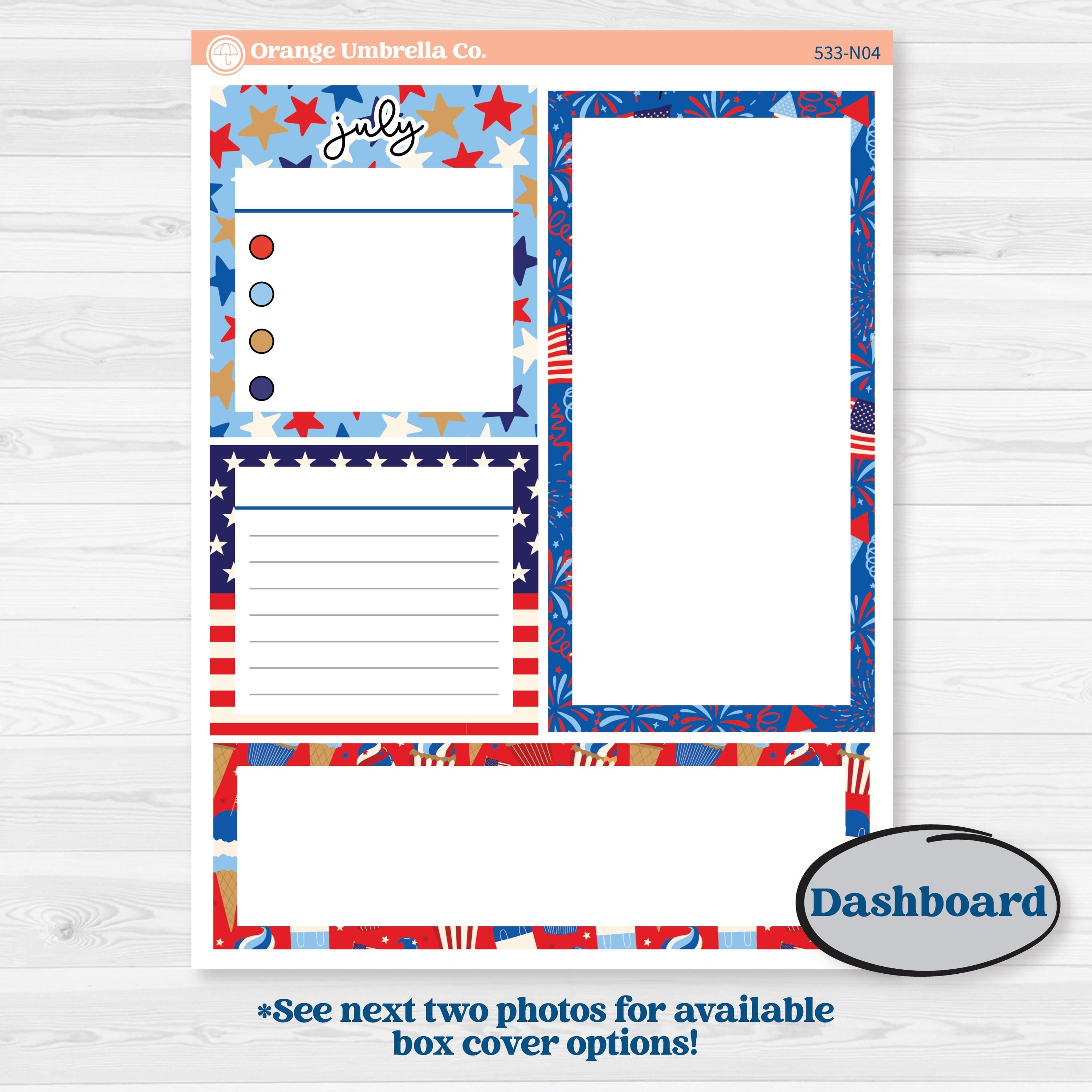Fourth of July | 7x9 Erin Condren Life Planner Monthly + Dashboard Sticker Kit | Red White & Kaboom | KIT-533-N