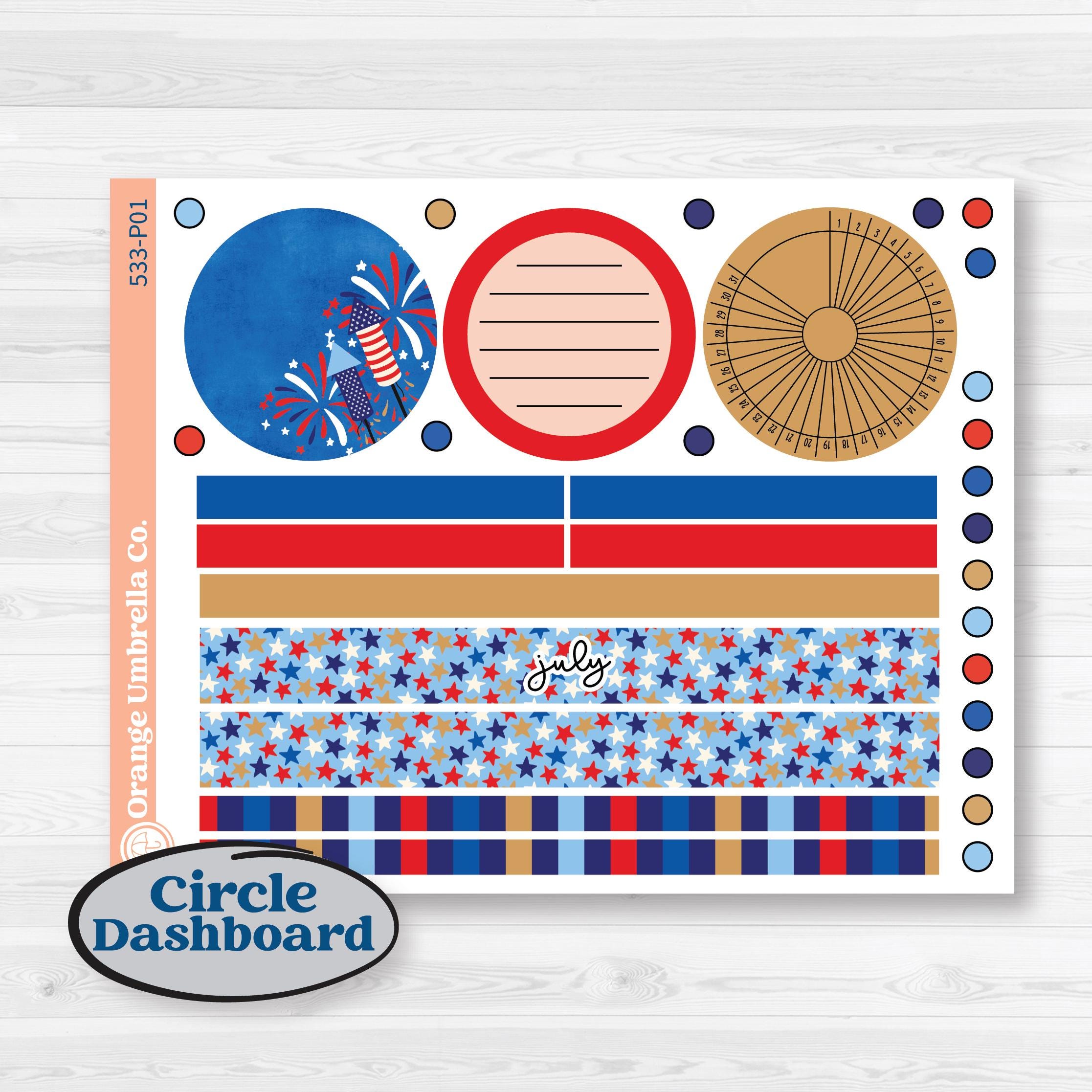 Fourth of July | A5 Plum Monthly + Dashboard Planner Kit Stickers | Red White & Kaboom | KIT-533-P