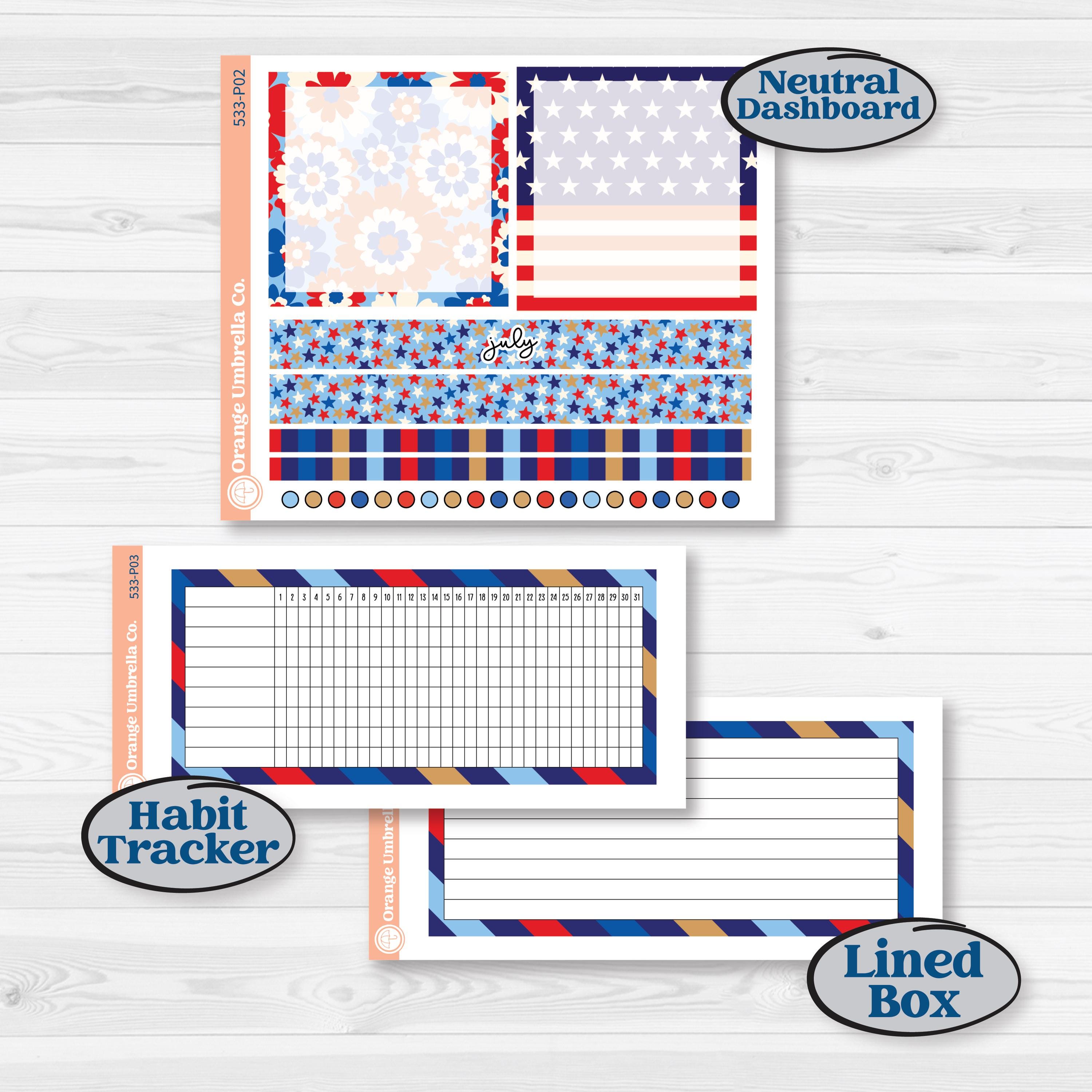 Fourth of July | A5 Plum Monthly + Dashboard Planner Kit Stickers | Red White & Kaboom | KIT-533-P