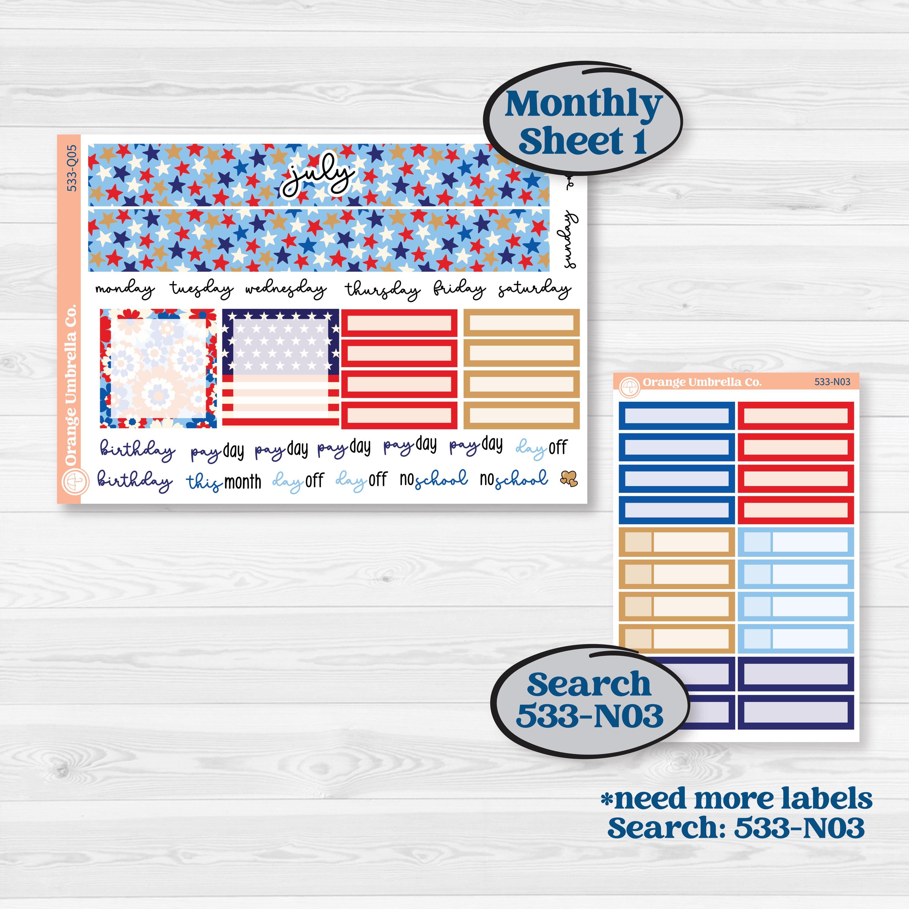Fourth of July | 7x9 Plum Monthly + Dashboard Planner Kit Stickers | Red White & Kaboom | KIT-533-Q