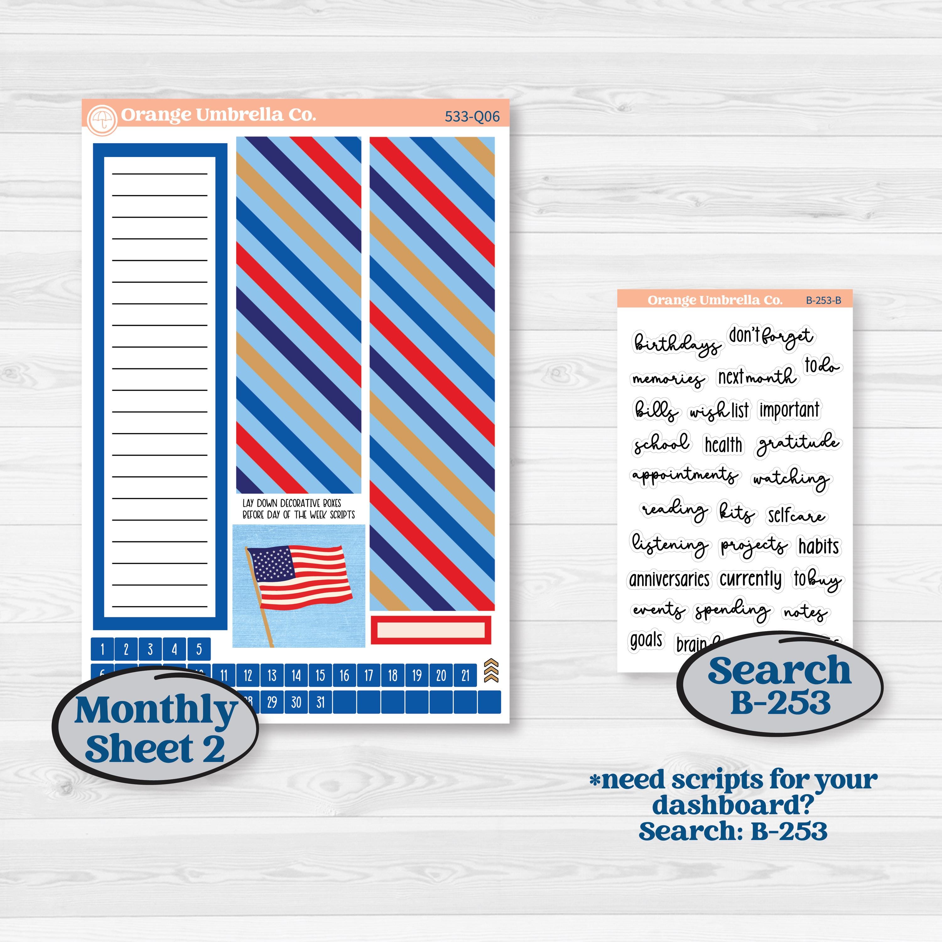 Fourth of July | 7x9 Plum Monthly + Dashboard Planner Kit Stickers | Red White & Kaboom | KIT-533-Q