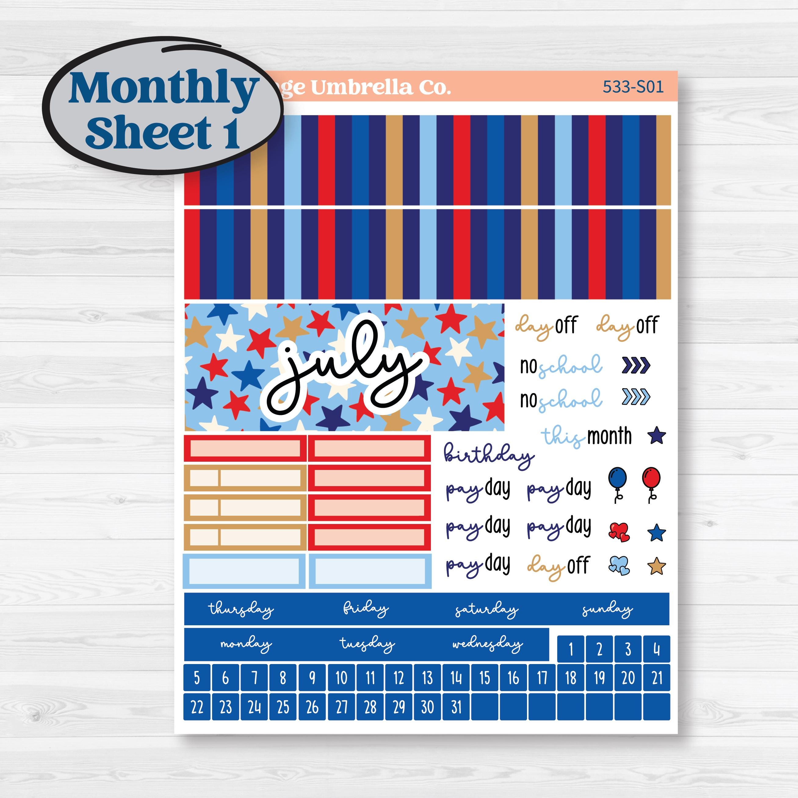 Fourth of July | Hobonichi Cousin Monthly Planner Kit Stickers | Red White & Kaboom | KIT-533-S