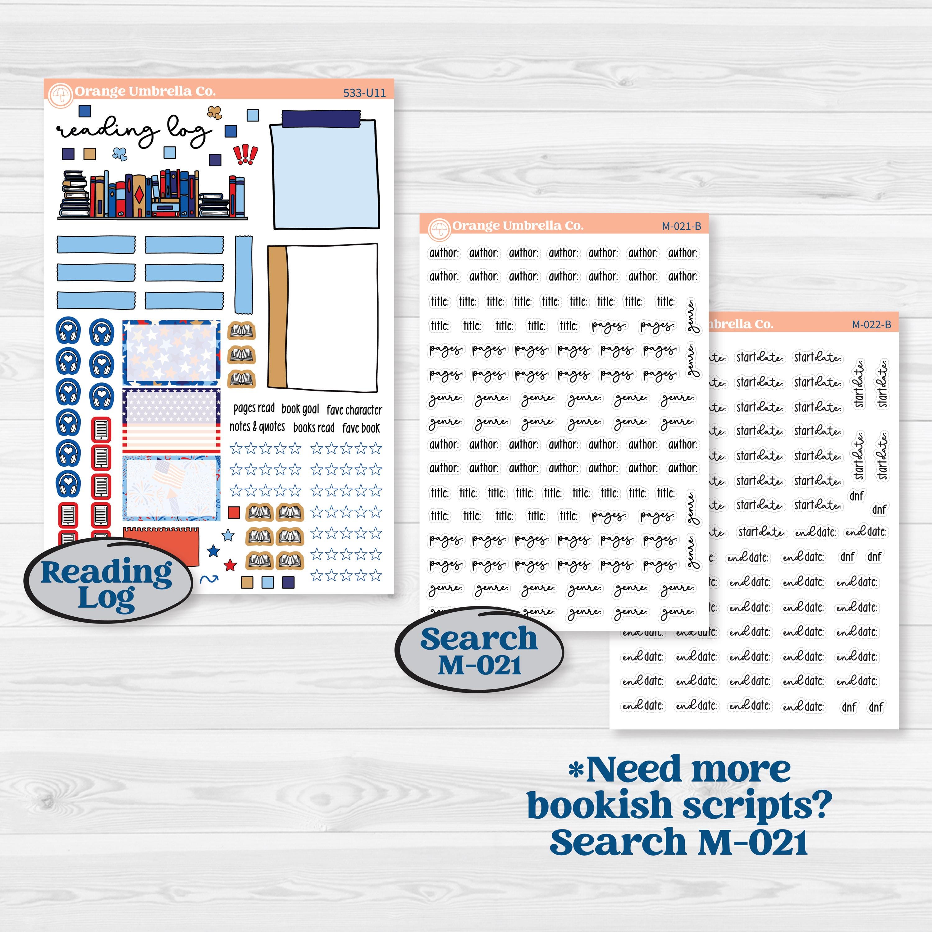 Fourth of July | A5 7x9 Create Your Own Monthly or Dashboard Universal | Monthly + Reading Log Sticker Kit | Red White & Kaboom | KIT-533-U