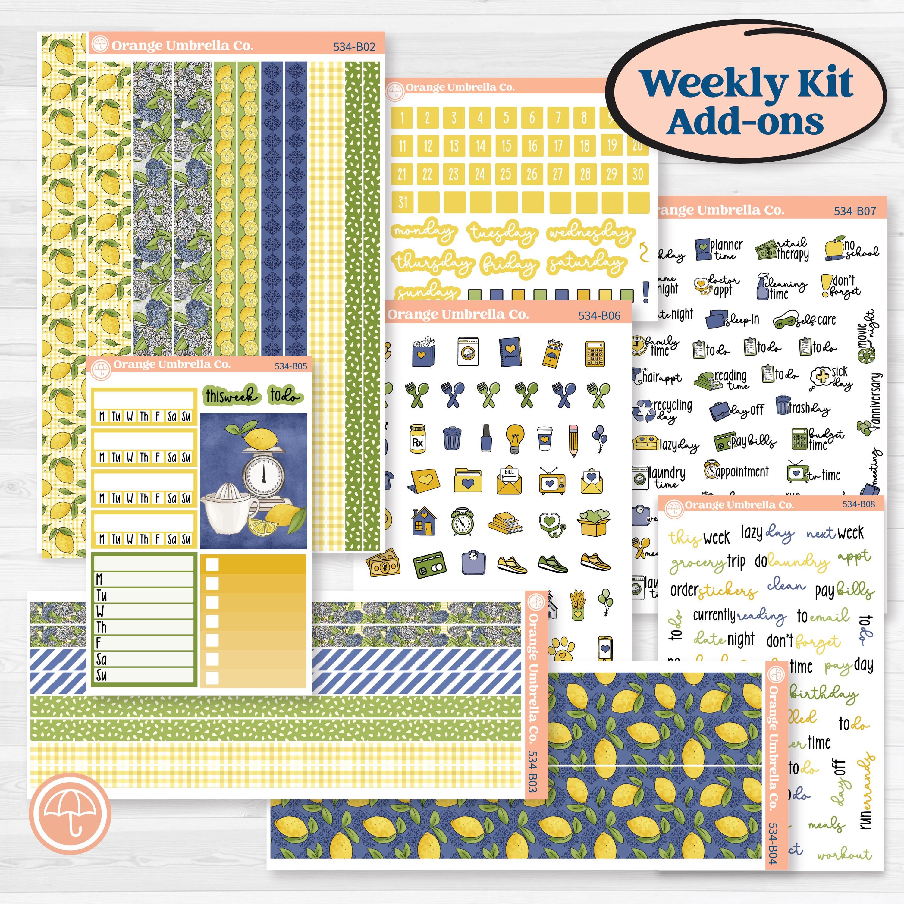 Summer Lemon Kit | Weekly Add-On Planner Kit Stickers | Lemonade Stand | KIT-534-B