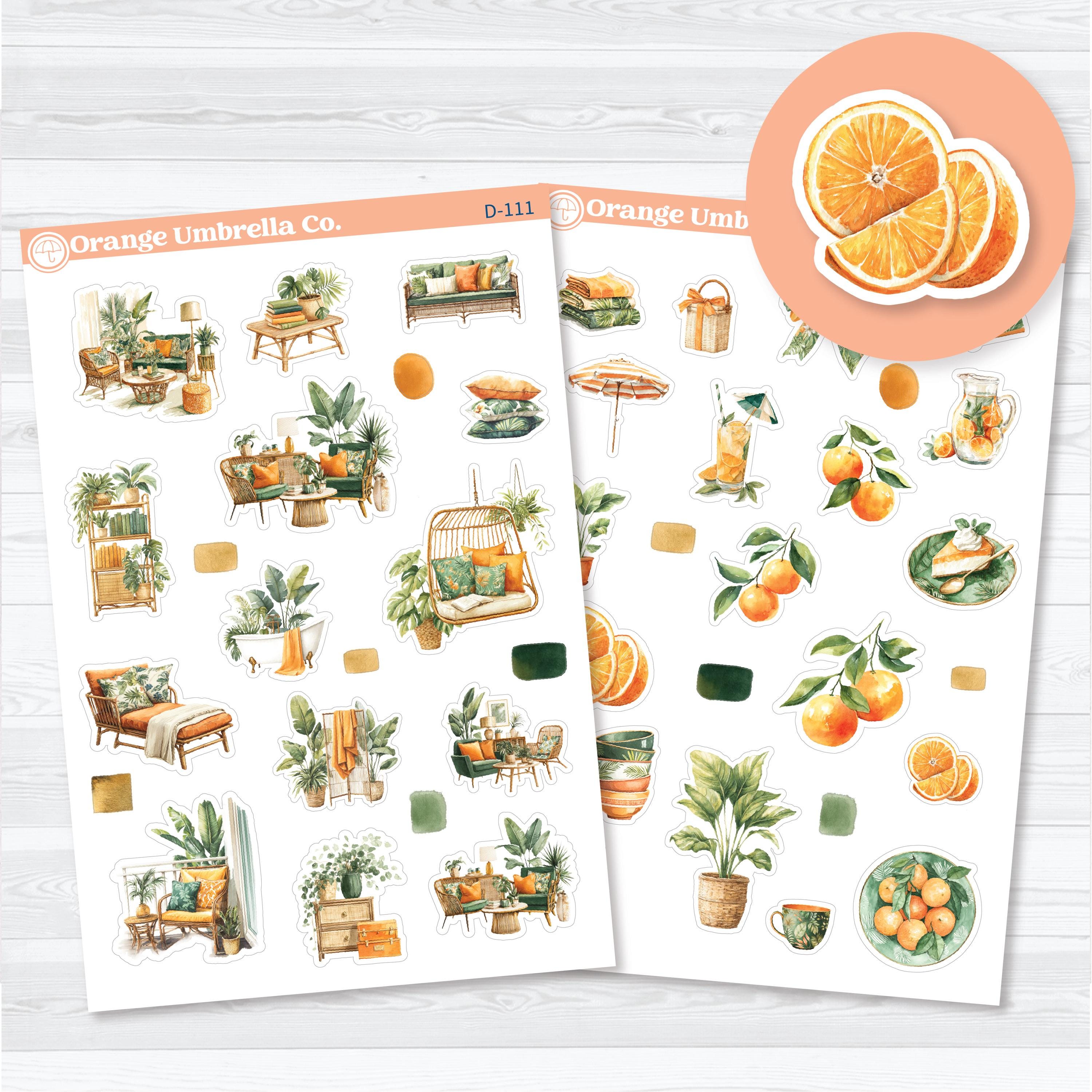 Valencia Orange Decorative Planner Stickers | Citrus Summer Deco Sticker Sheets | D-111-112