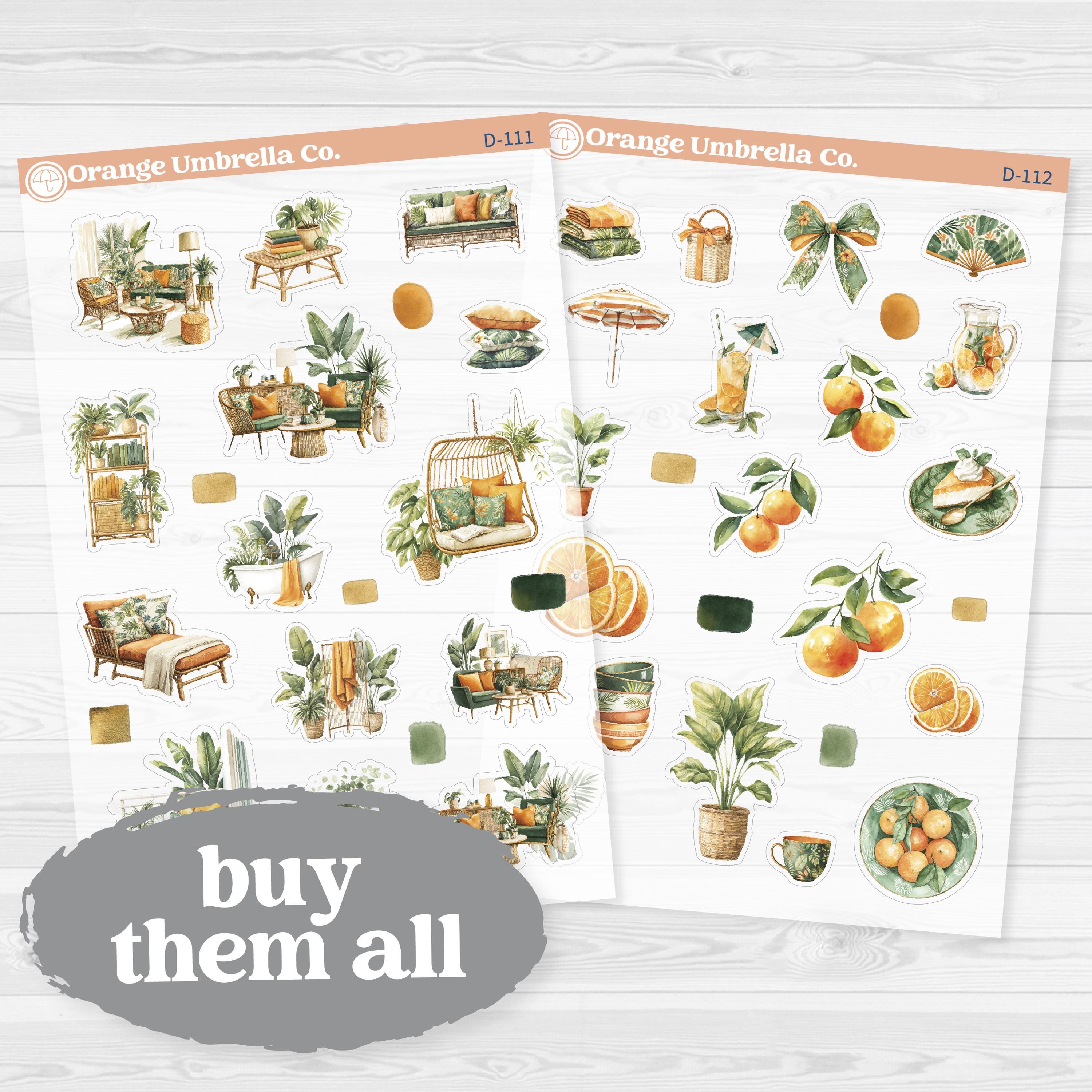 Valencia Orange Clear Matte Decorative Planner Stickers | Citrus Summer Deco Sticker Sheets | D-111-112-CM