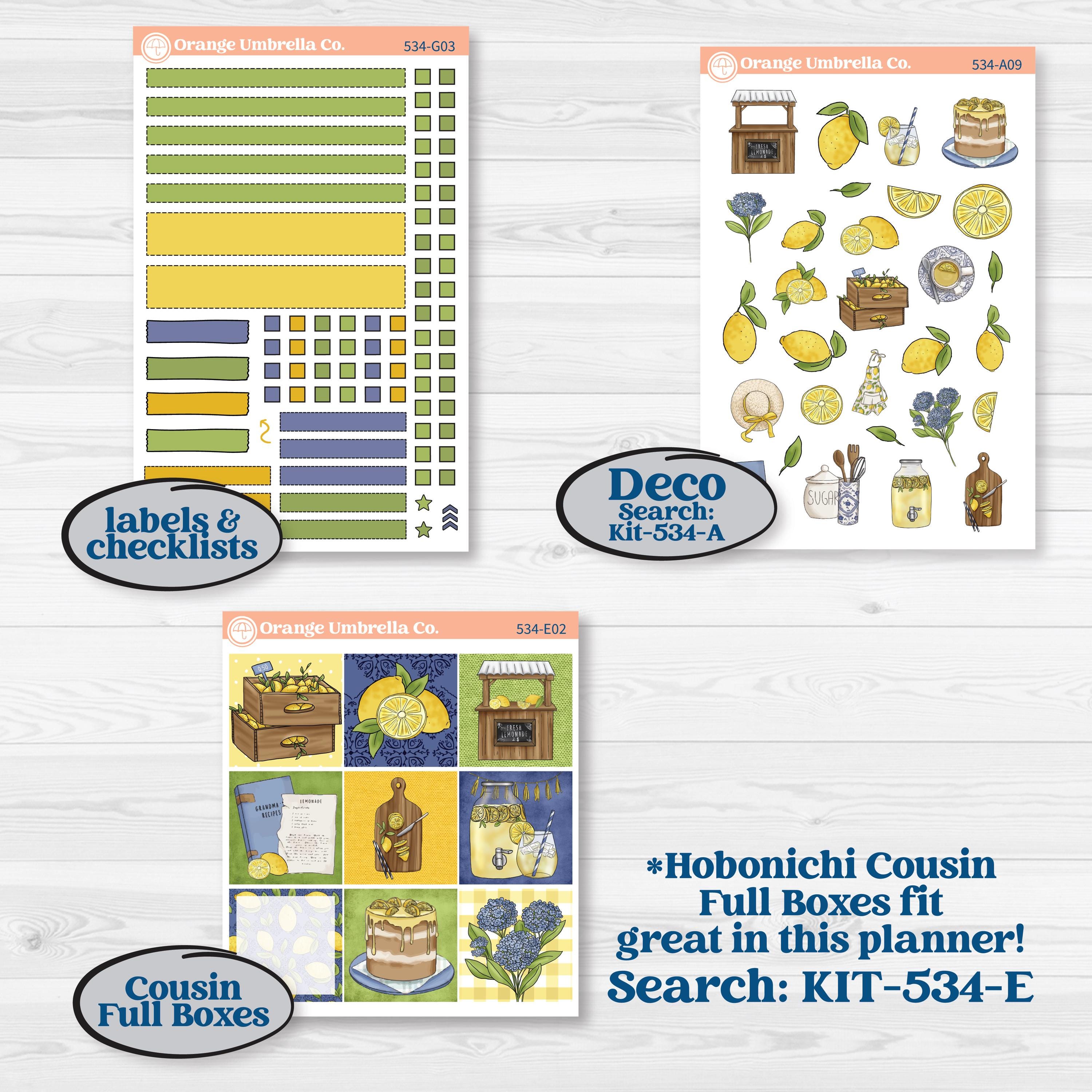 Summer Lemon Kit | Erin Condren 7x9 Weekly Dashboard Planner Kit Stickers | Lemonade Stand | KIT-534-G