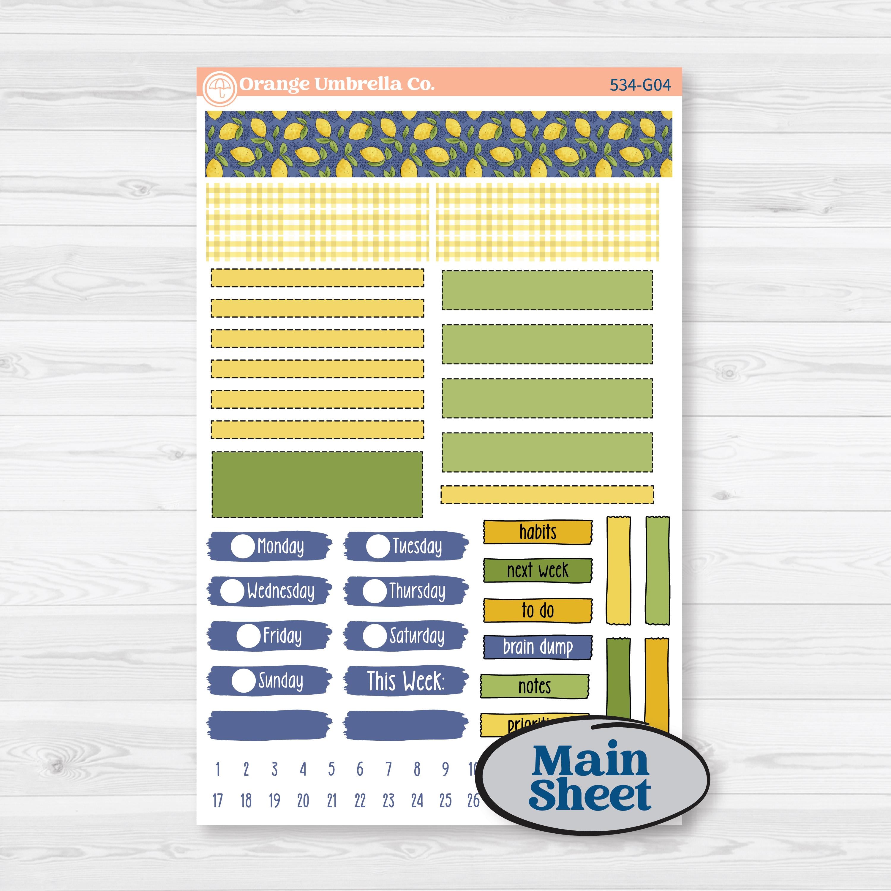 Summer Lemon Kit | Erin Condren A5 Weekly Dashboard Planner Kit Stickers | Lemonade Stand | KIT-534-G4