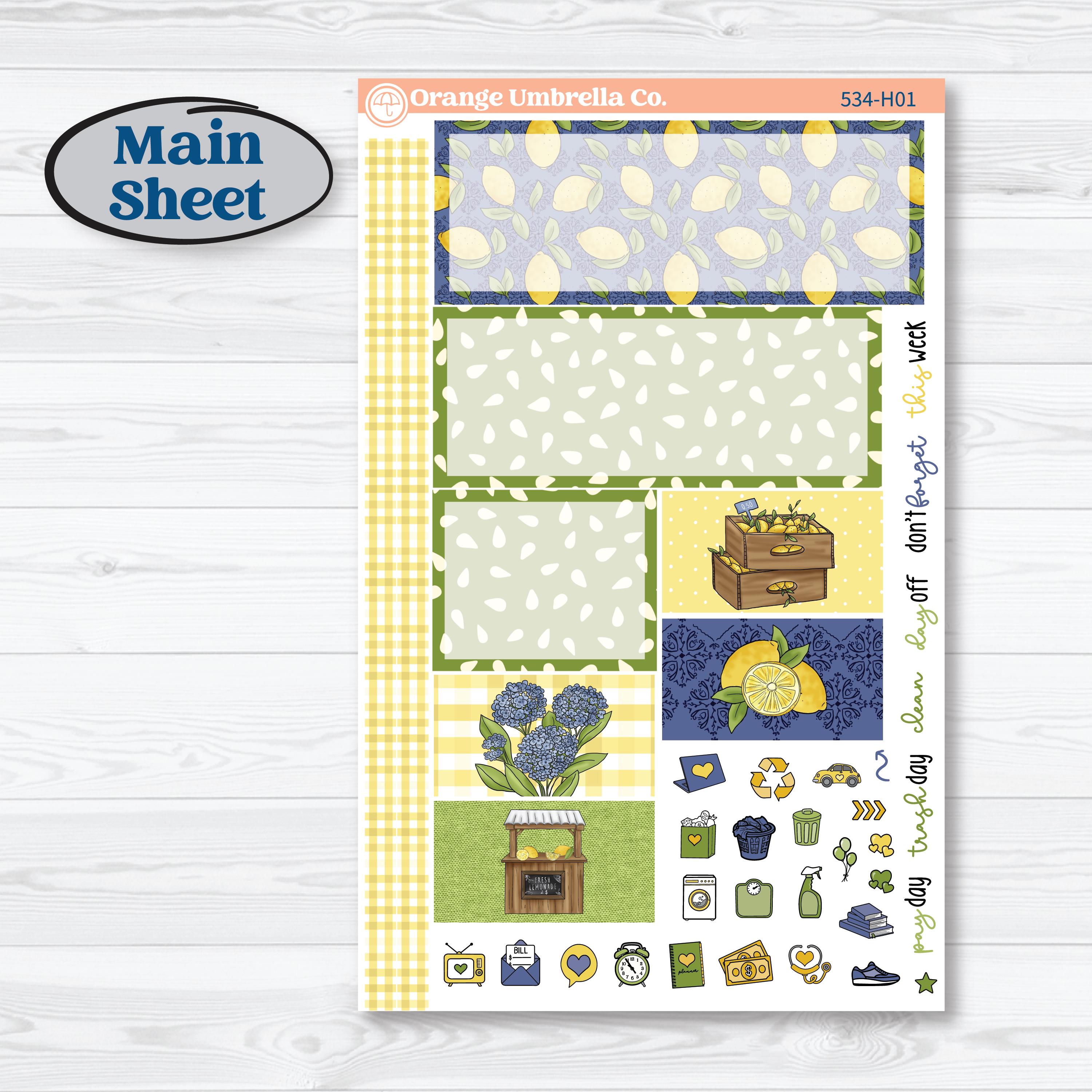 Summer Lemon Kit | Plum Vertical Priorities 7x9 Planner Kit Stickers | Lemonade Stand | KIT-534-H