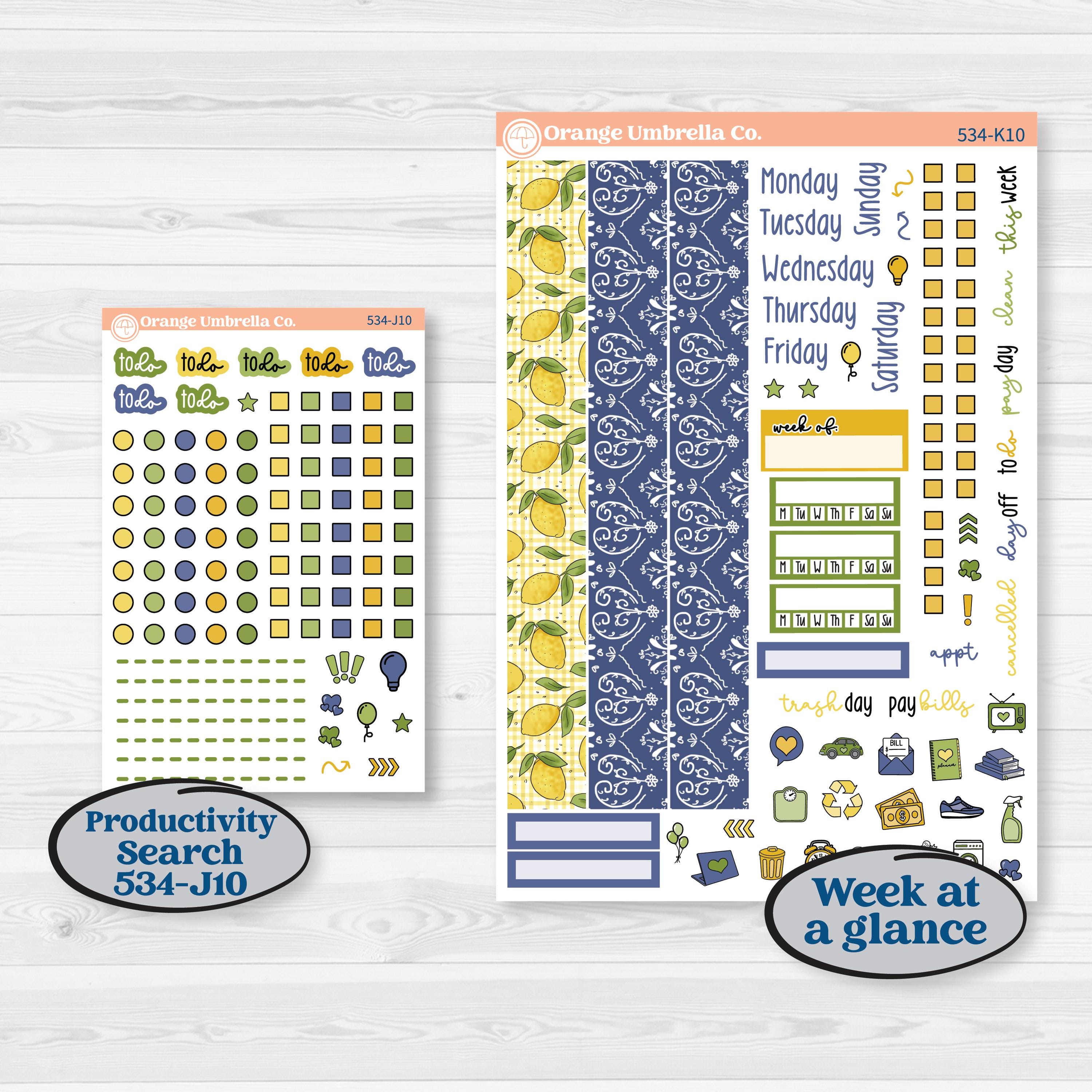 Summer Lemon Kit | 7x9 Erin Condren Daily Duo Planner Kit Stickers | Lemonade Stand | KIT-534-K
