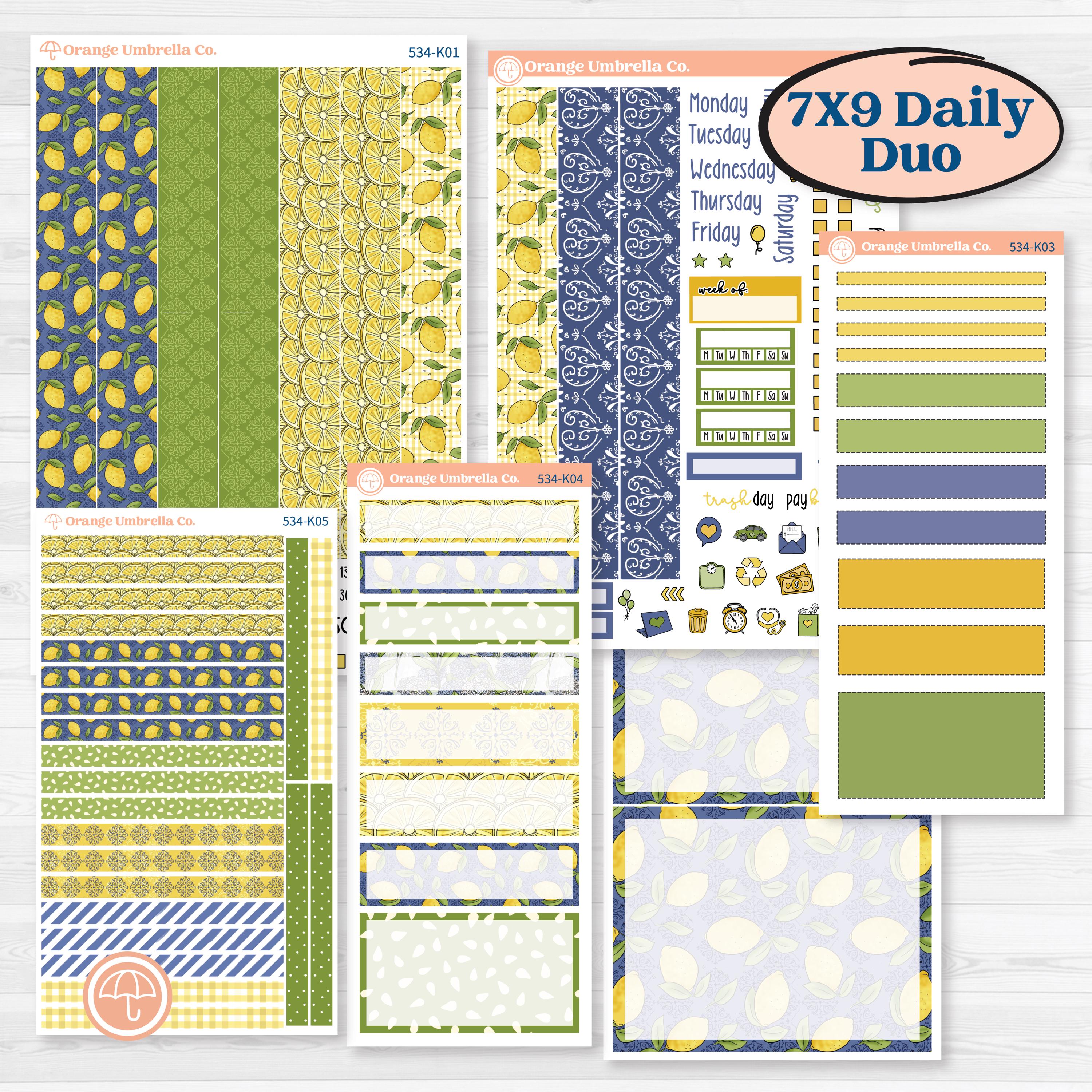 Summer Lemon Kit | 7x9 Erin Condren Daily Duo Planner Kit Stickers | Lemonade Stand | KIT-534-K