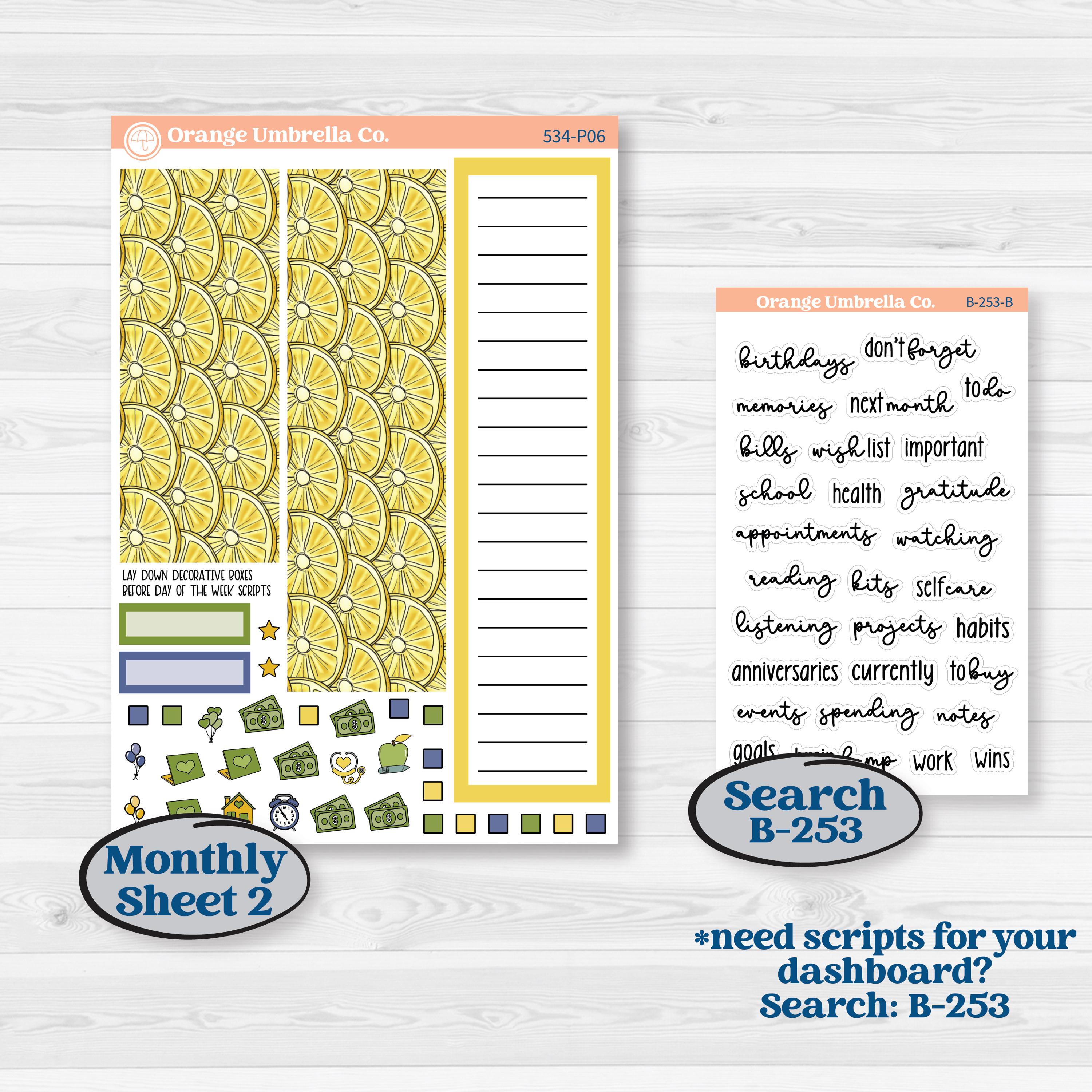 Summer Lemon Kit | A5 Plum Monthly & Dashboard Planner Kit Stickers | Lemonade Stand | KIT-34-P