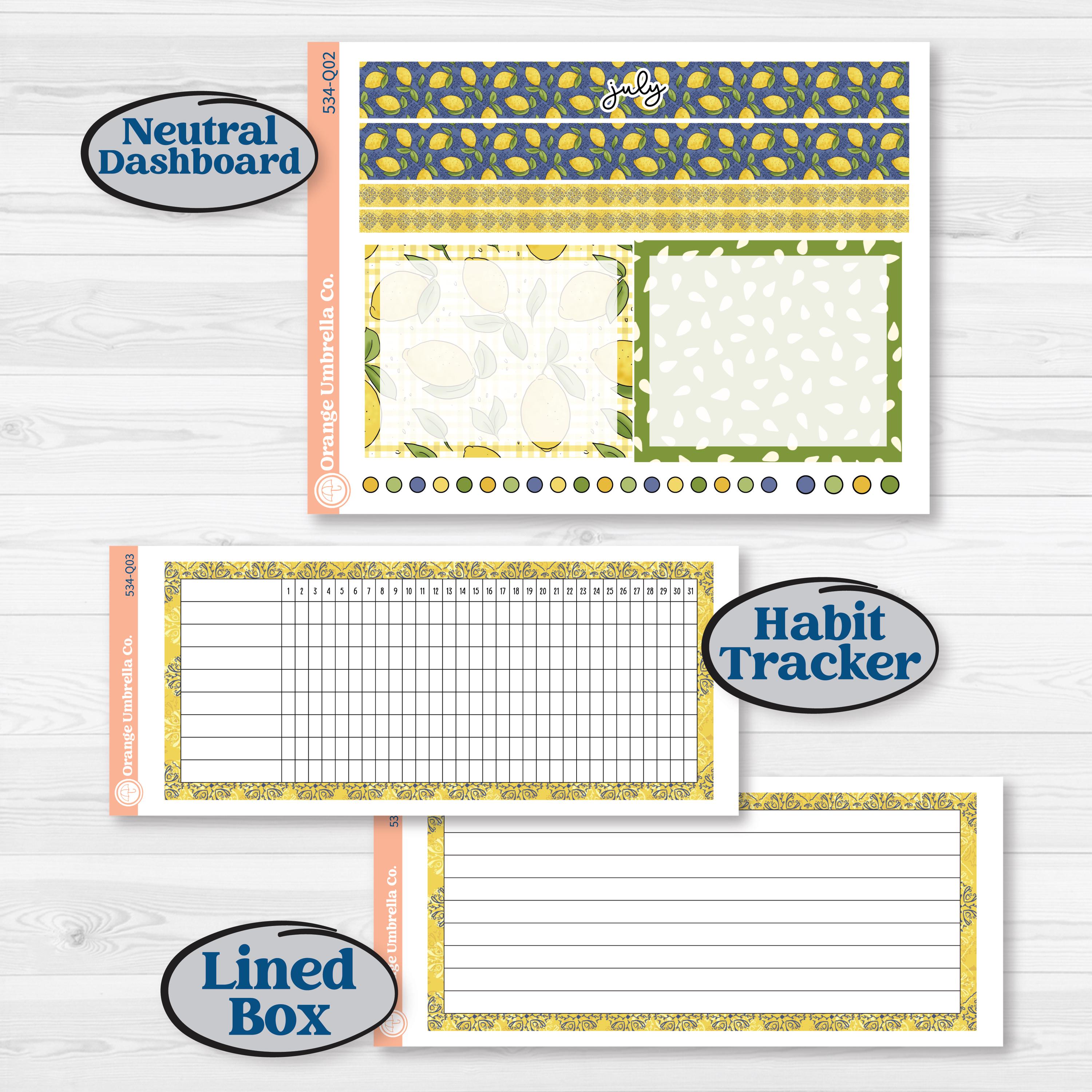 Summer Lemon Kit | 7x9 Plum Monthly & Dashboard Planner Kit Stickers | Lemonade Stand | KIT-534-Q