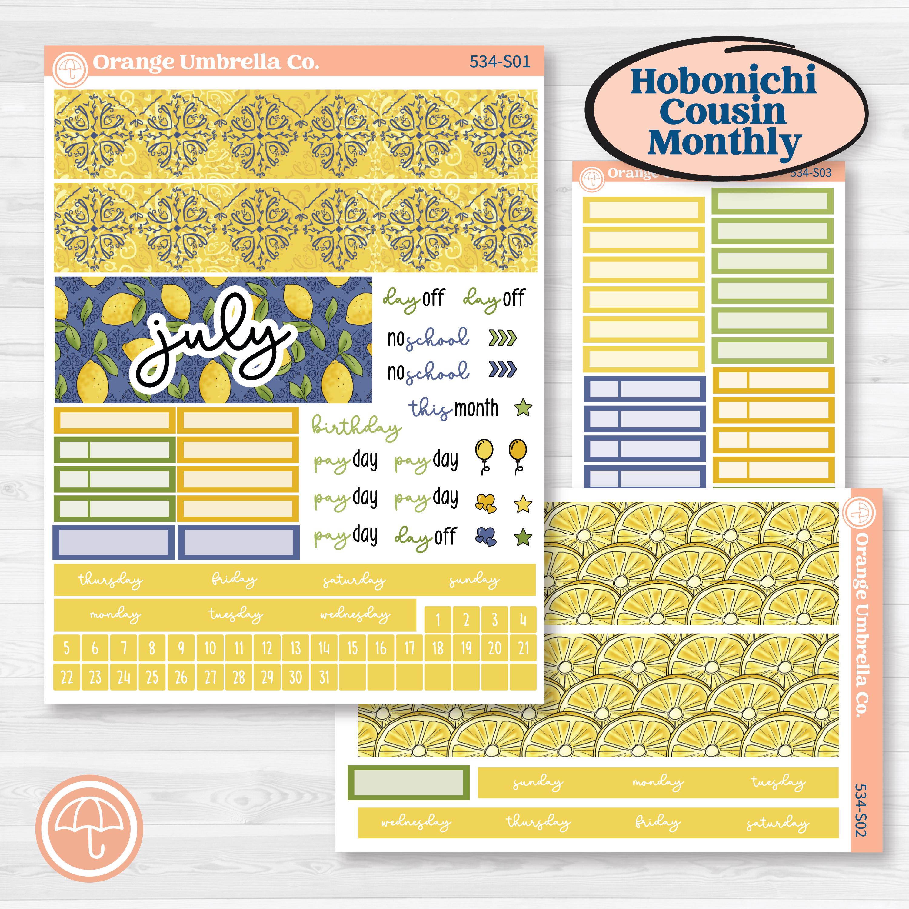 Summer Lemon Kit | Hobonichi Cousin Monthly Planner Kit Stickers | Lemonade Stand | KIT-534-S