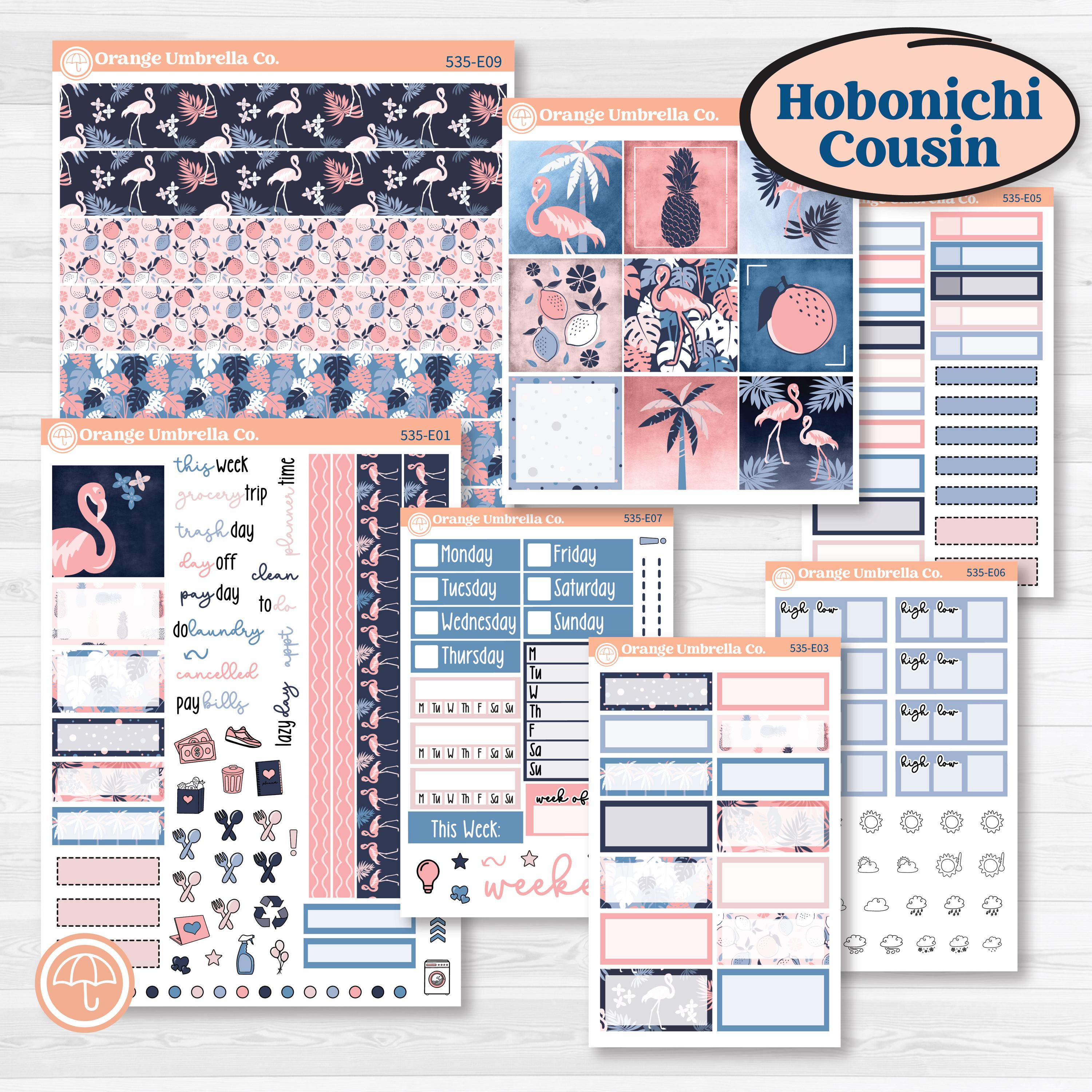 Tropical Flamingo | Hobonichi Cousin Weekly & Daily Planner Kit Stickers | Island Time | KIT-535-E
