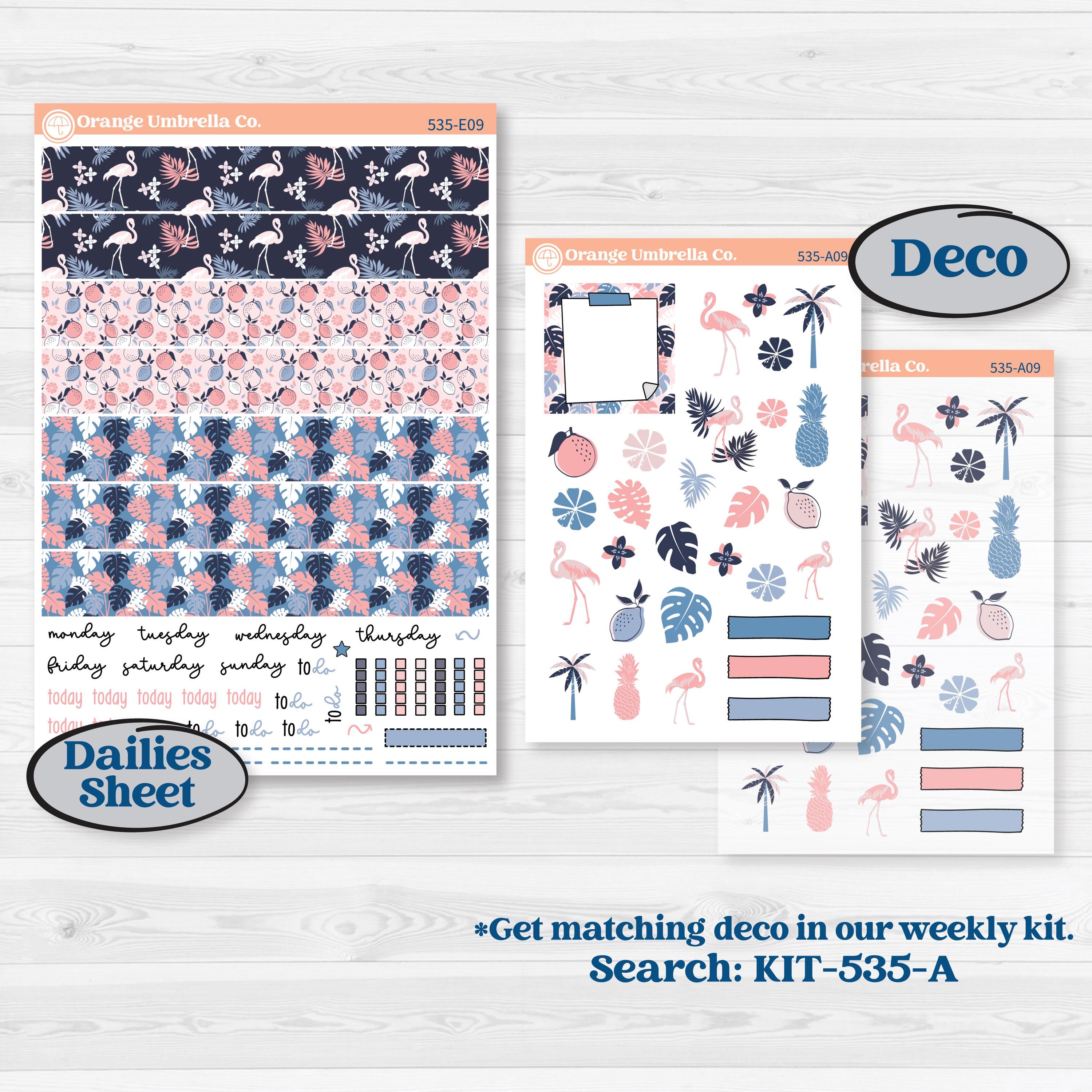 Tropical Flamingo | Hobonichi Cousin Weekly & Daily Planner Kit Stickers | Island Time | KIT-535-E
