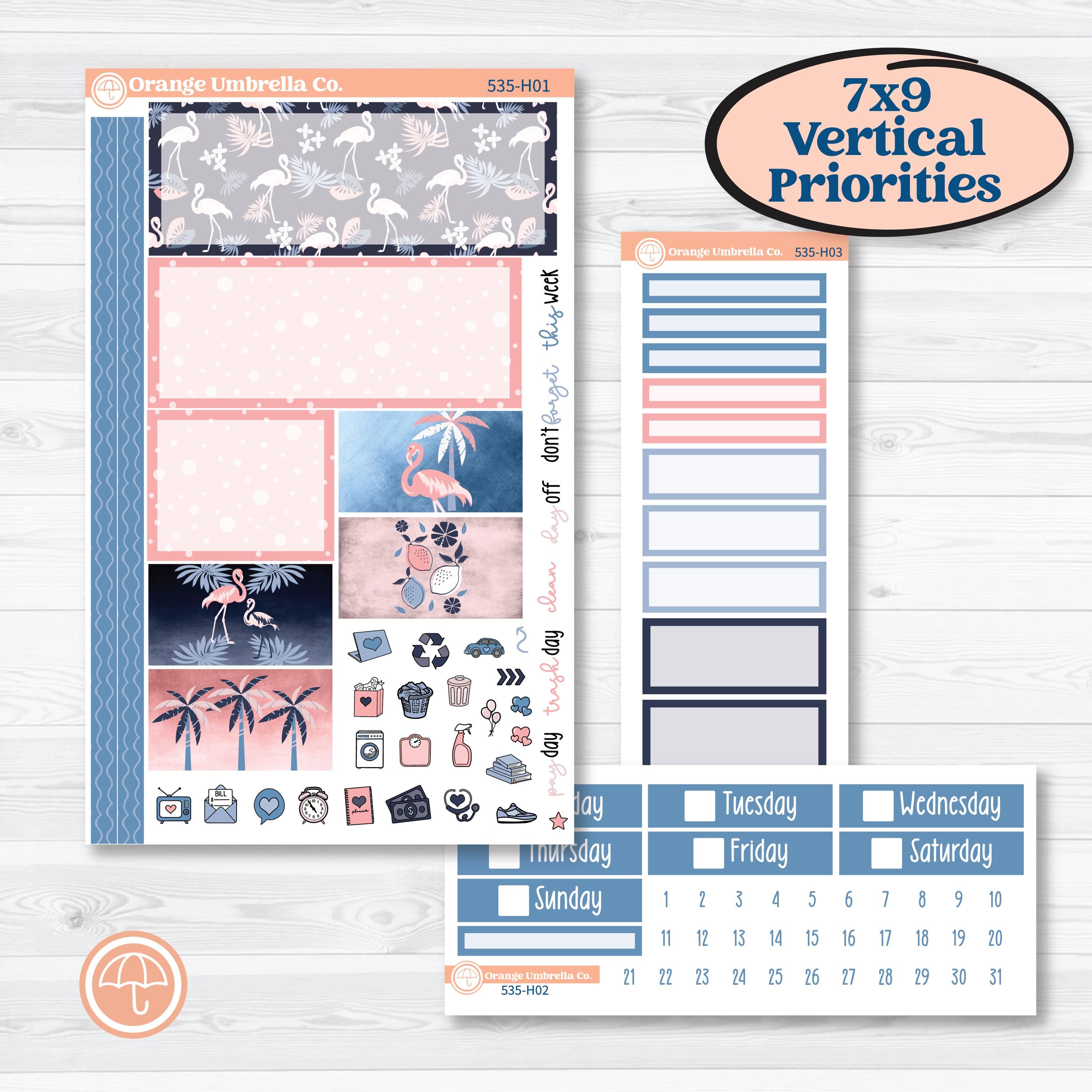 Tropical Flamingo | Plum Vertical Priorities 7x9 Planner Kit Stickers | Island Time | KIT-535-H