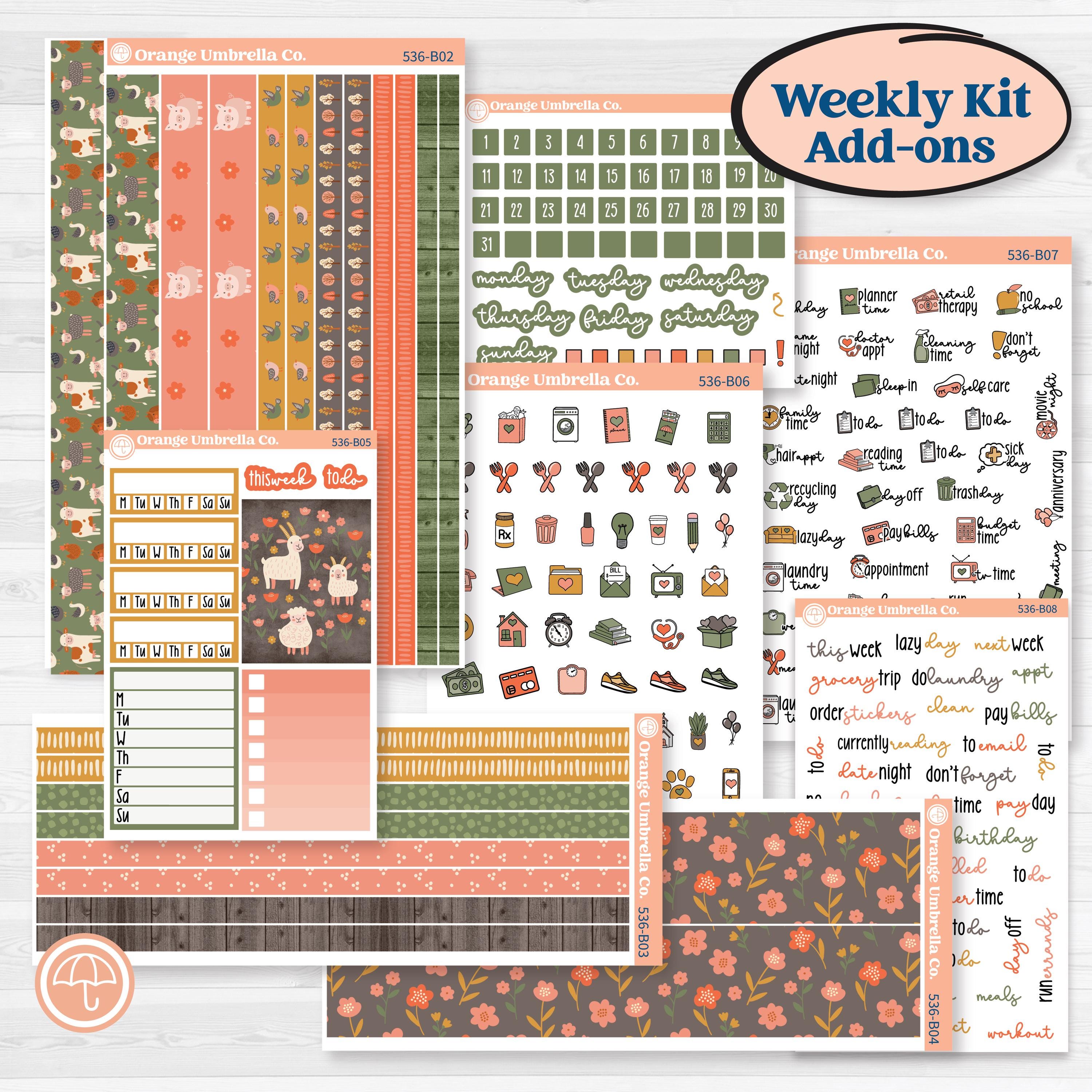Playful Farmyard Kit | Weekly Add-On Planner Kit Stickers | The Plot Chickens | KIT-536-B