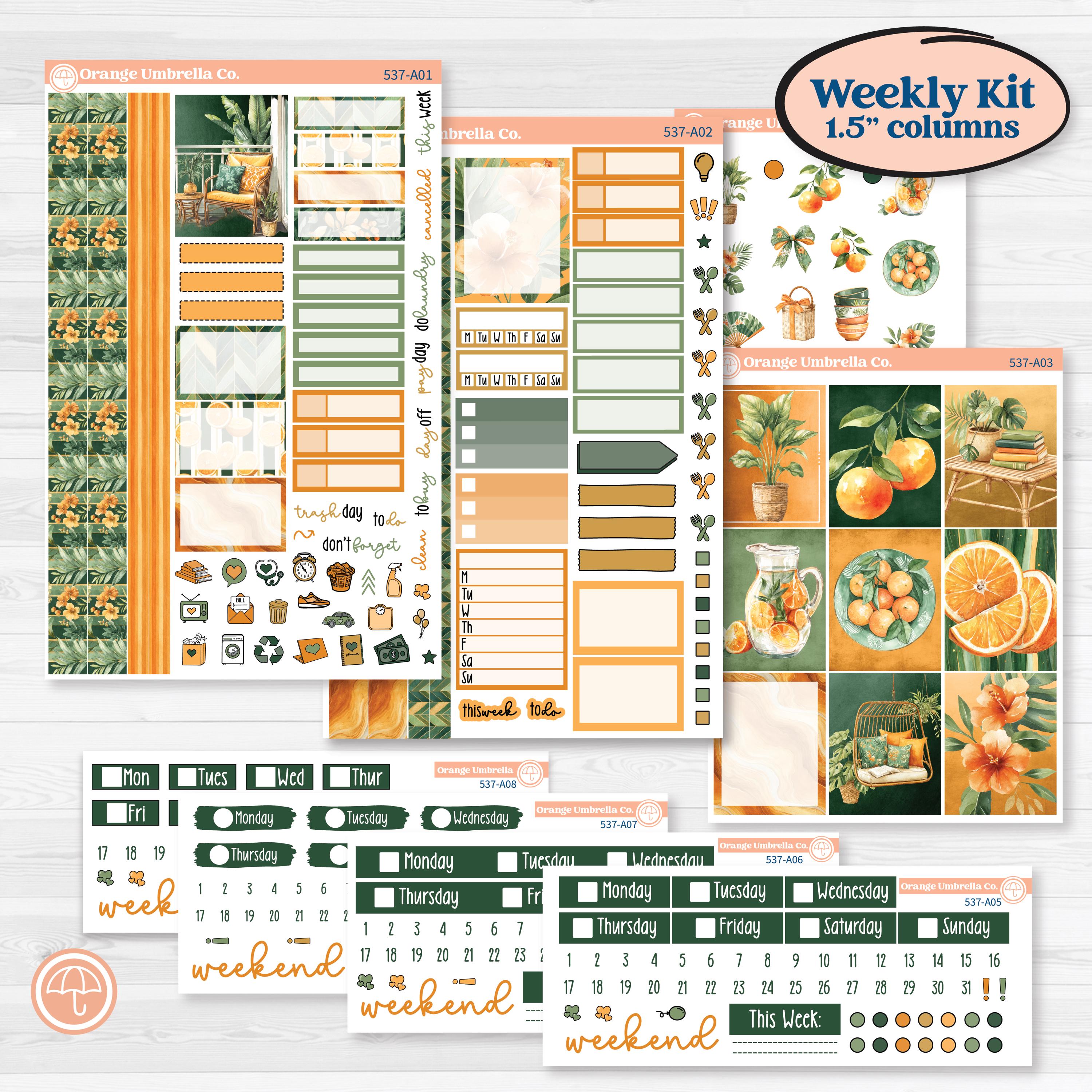 Orange Tropical Kit | Weekly Sticker Kit for Vertical Planners like Erin Condren | Valencia | KIT-537-A