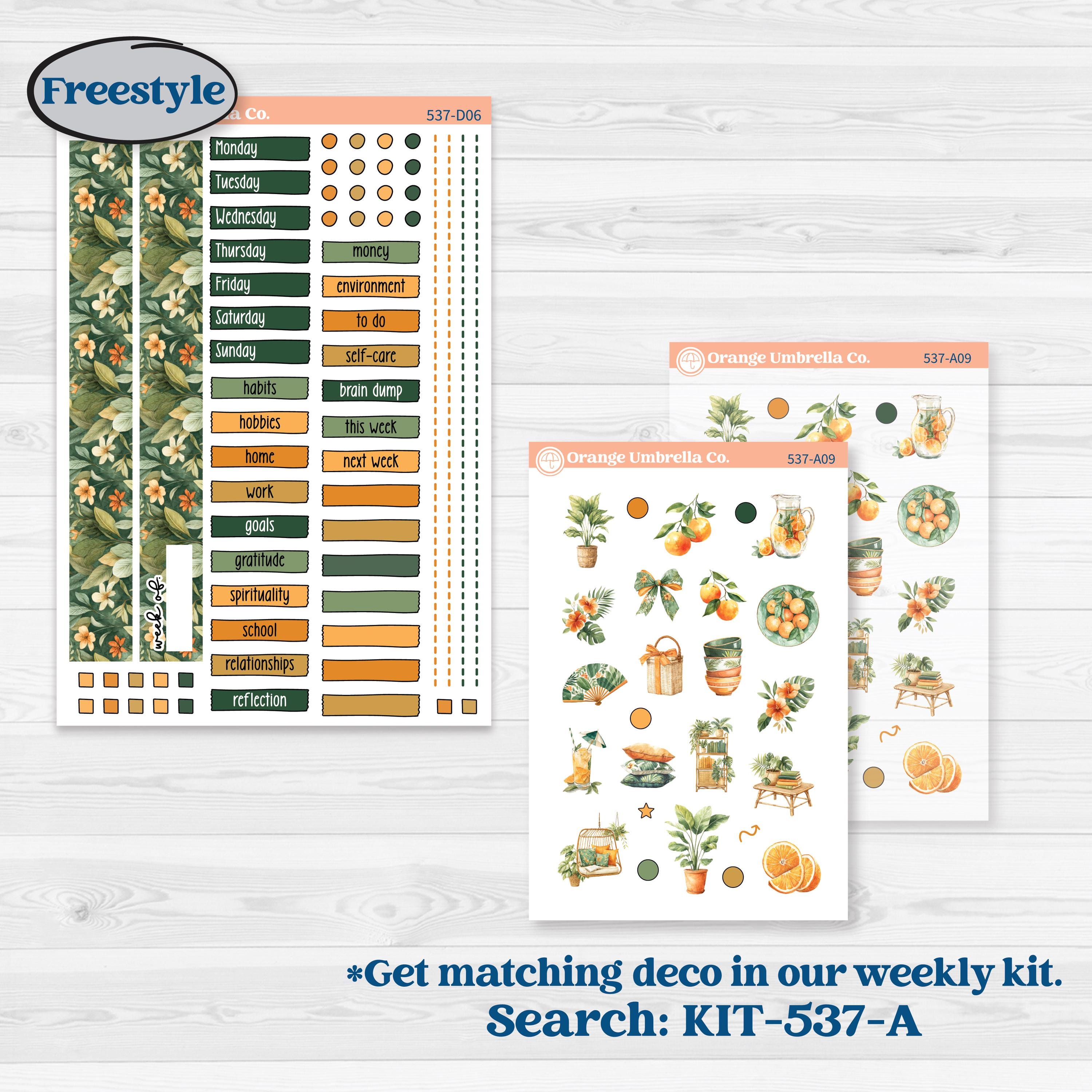 Orange Tropical Kit | Journaling or Scrapbooking Kit | Creative Junk Journal Planner Stickers | Valencia | KIT-537-D