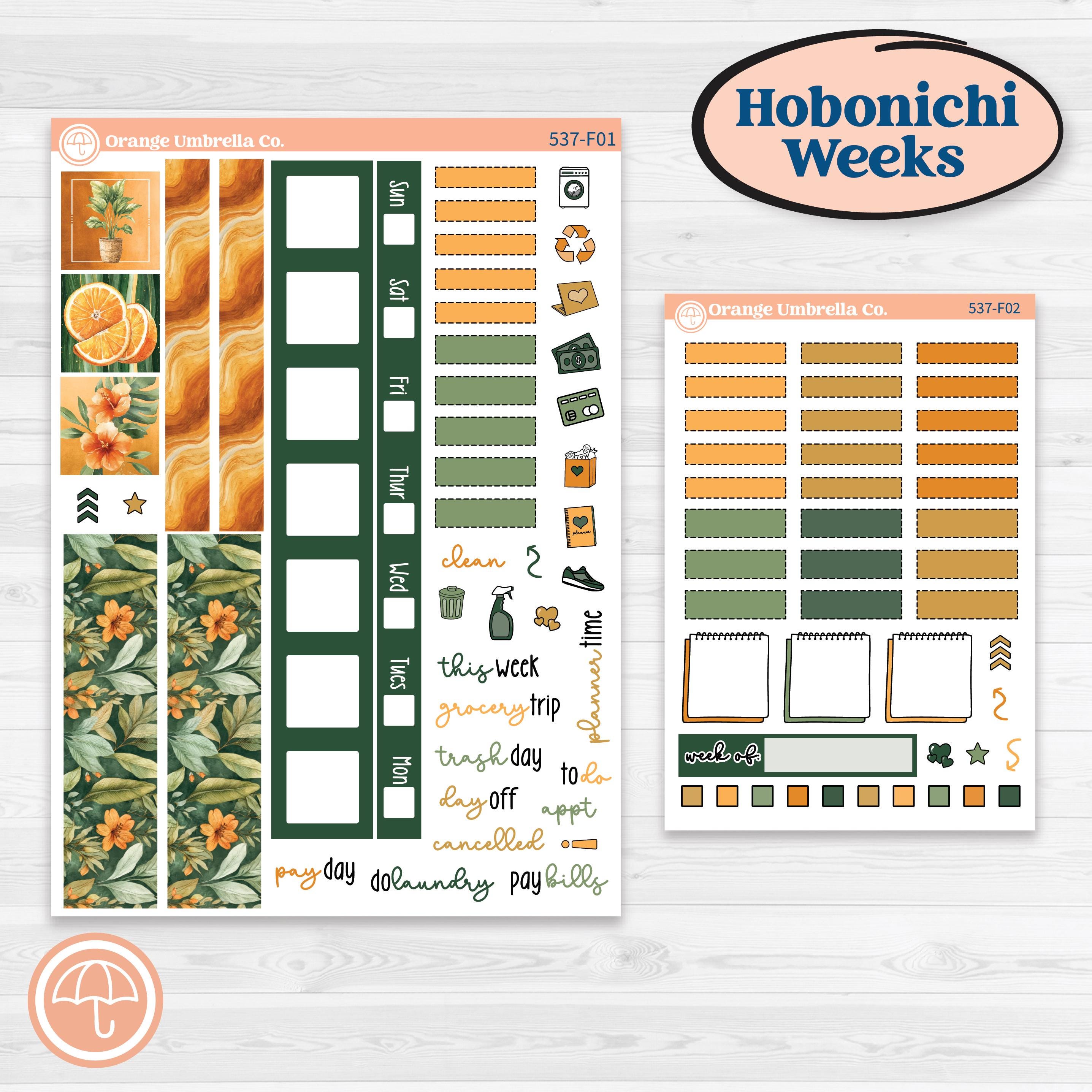 Orange Tropical Kit | Hobonichi Weeks Weekly Planner Kit Stickers | Valencia | KIT-537-F