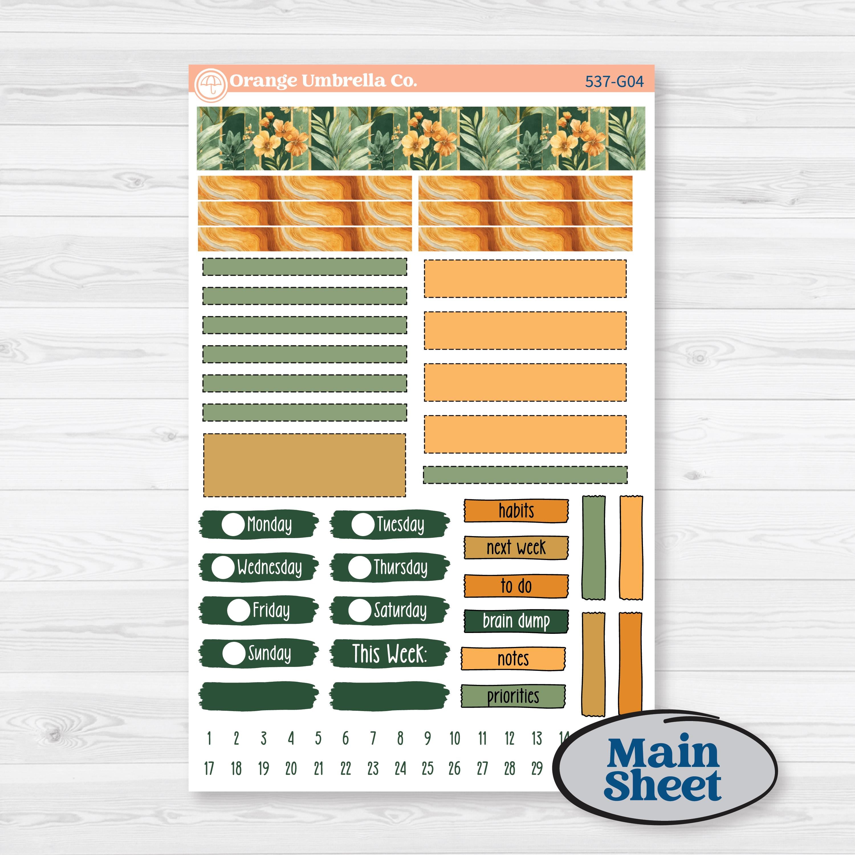 Orange Tropical Kit | Erin Condren A5 Weekly Dashboard Planner Kit Stickers | Valencia | KIT-537-G4