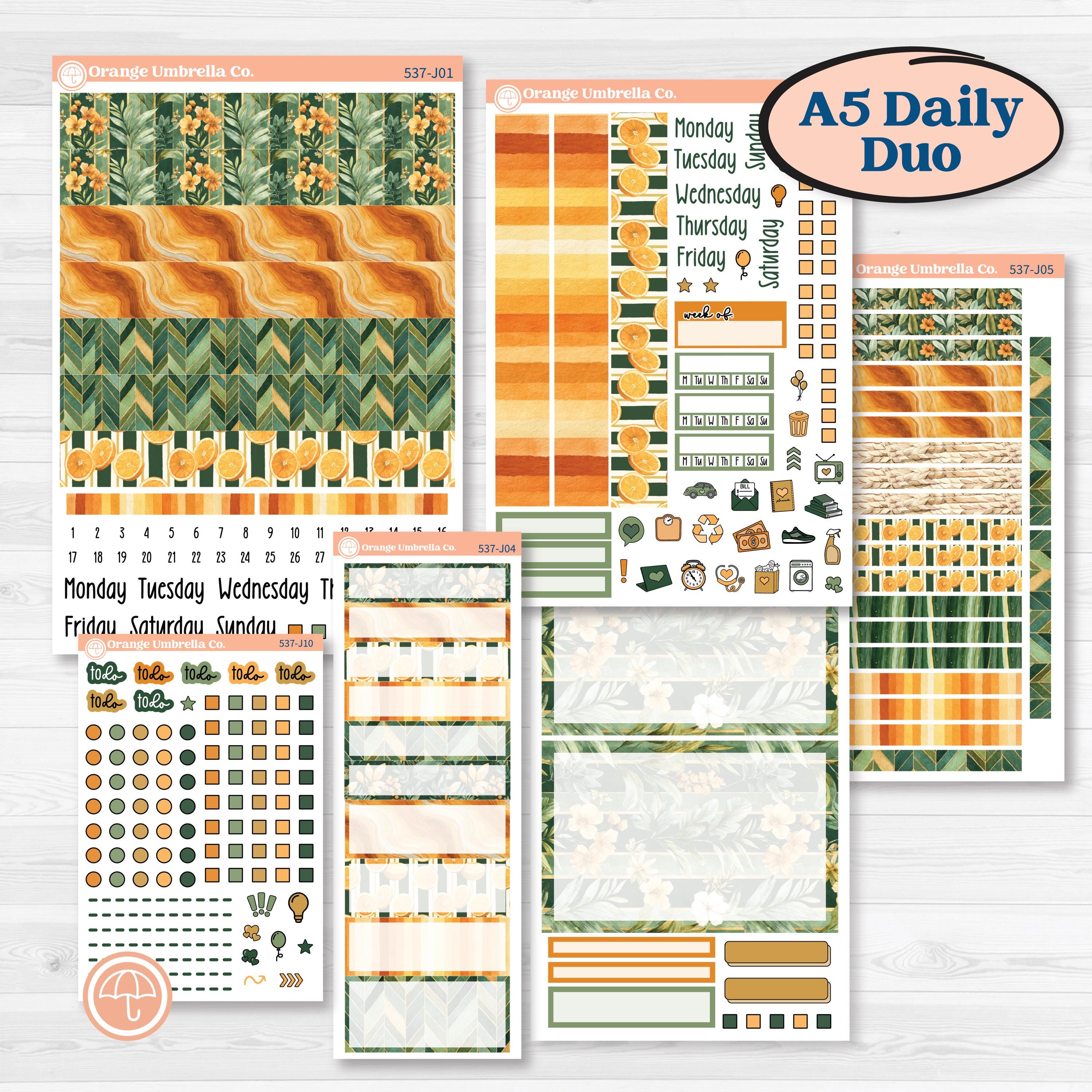 Orange Tropical Kit | A5 Daily Duo Planner Kit Stickers | Valencia | KIT-537-J