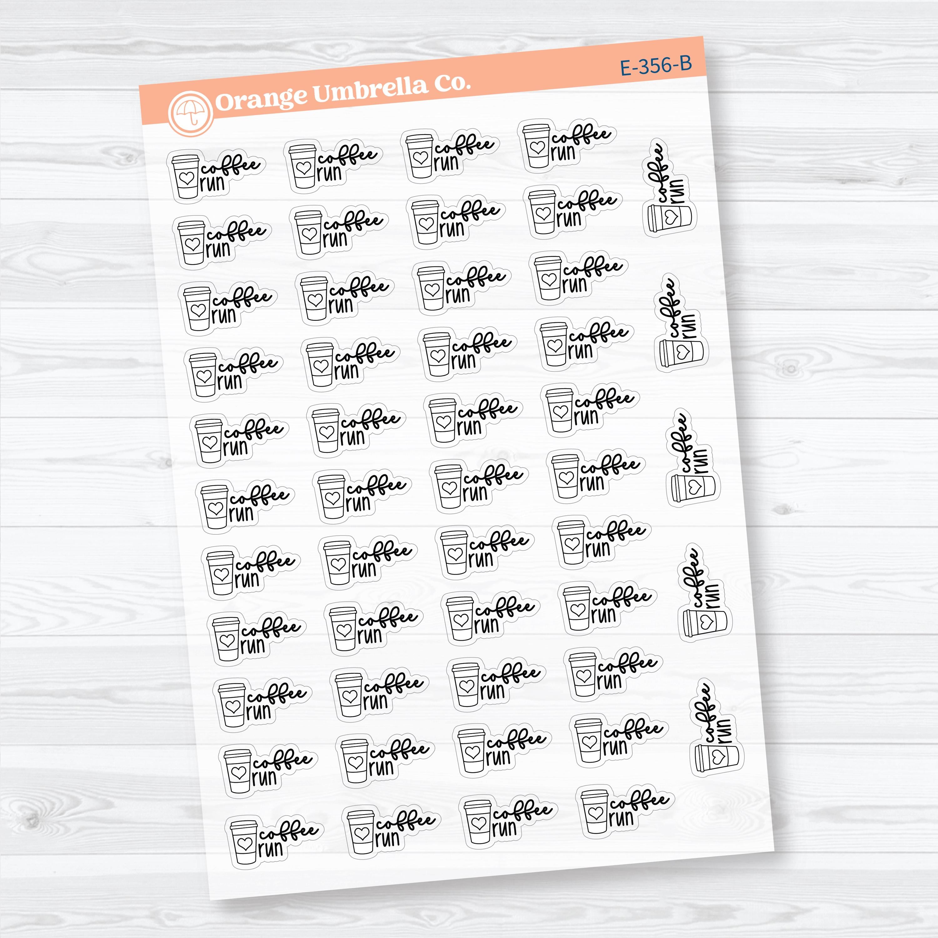 Coffee Run Clear Matte Stickers | Doodled Event Planner Stickers | F18 | E-356-CM