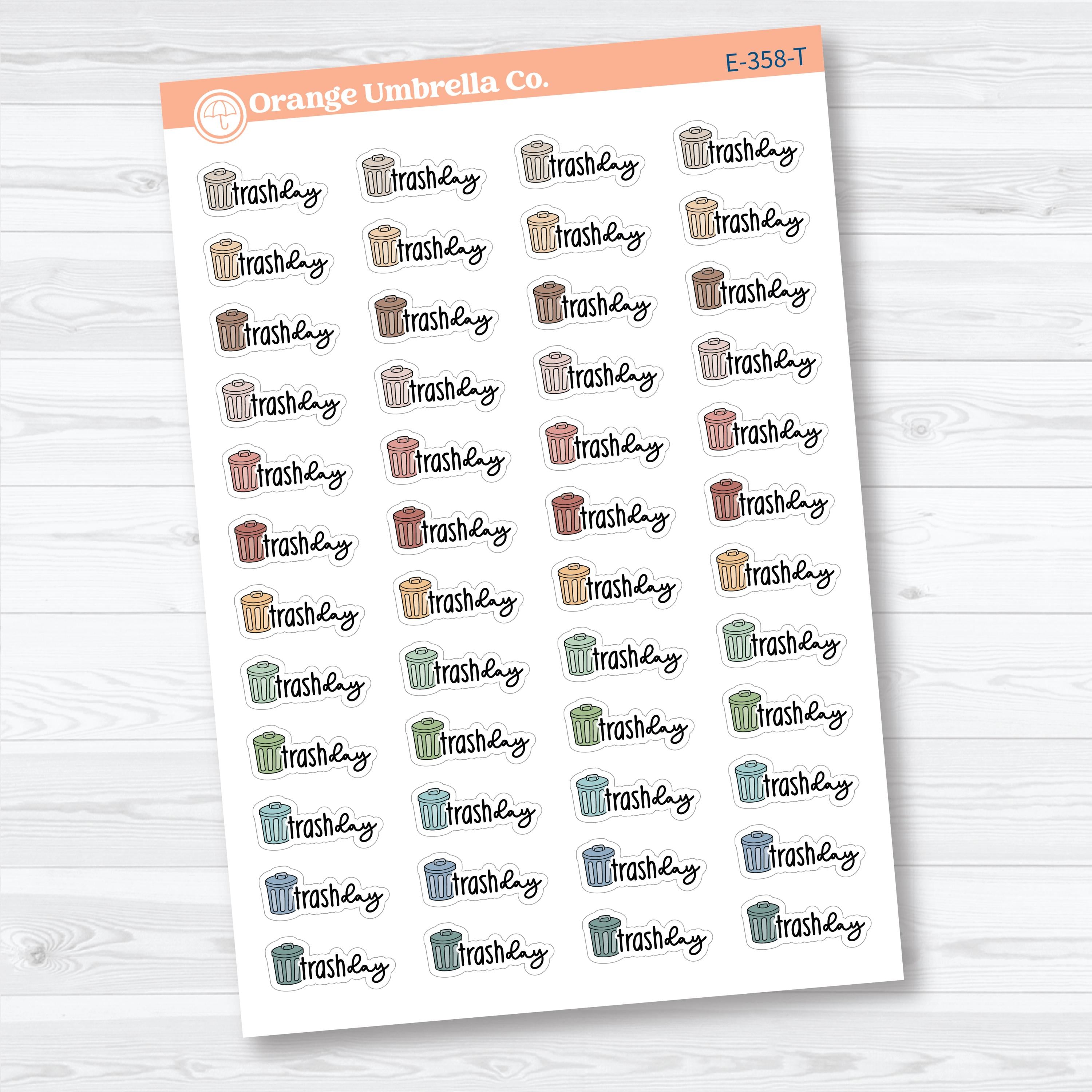 Trash Day Stickers | Doodled Event Planner Stickers | F18 | E-358