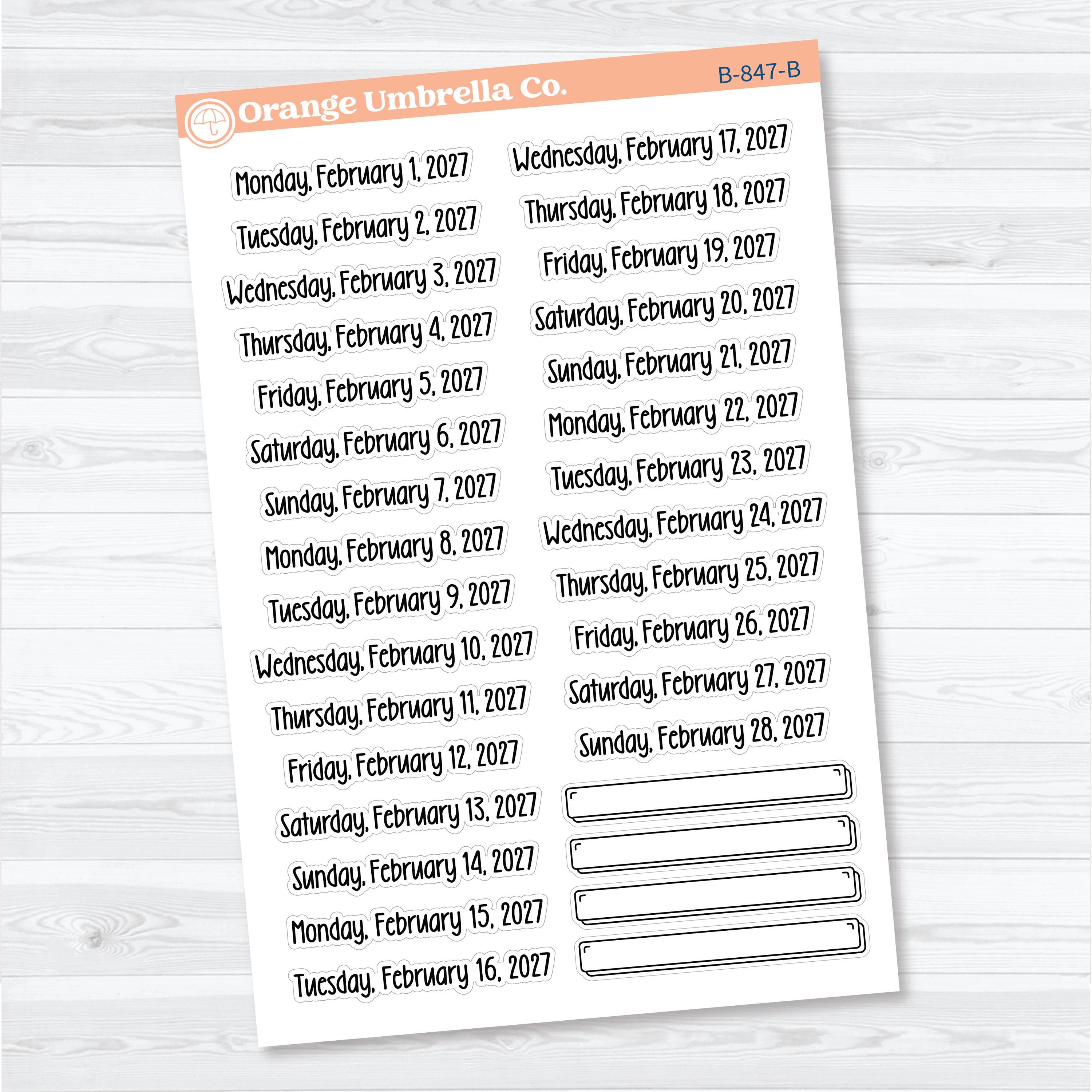 Dates of the Month 2027 | January-June Planner Stickers | F18 | B-846-851-B