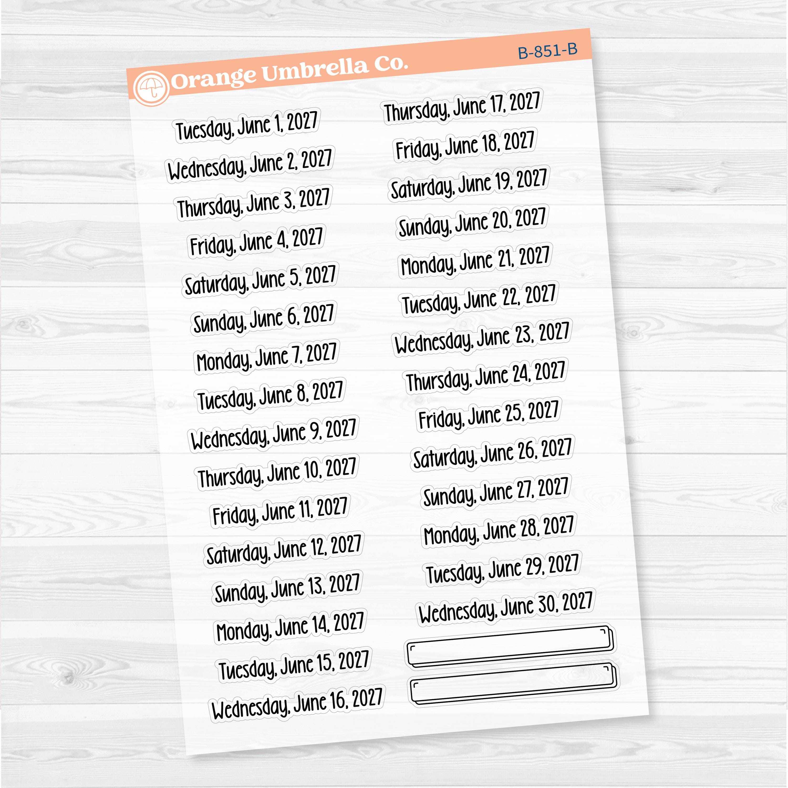 Dates of the Month 2027 Clear Matte | January-June Planner Stickers | F18 | B-846-851-BCM