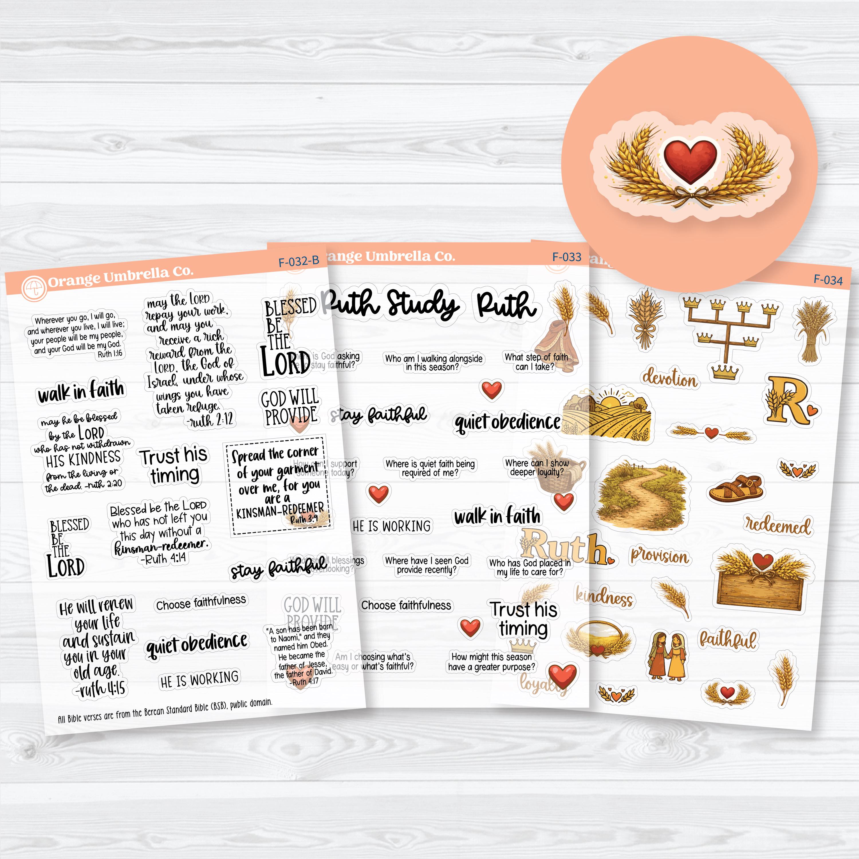 Ruth Bible Study Clear Matte Faith-Based Planner & Bible Journaling Stickers | F-032-F-034-CM