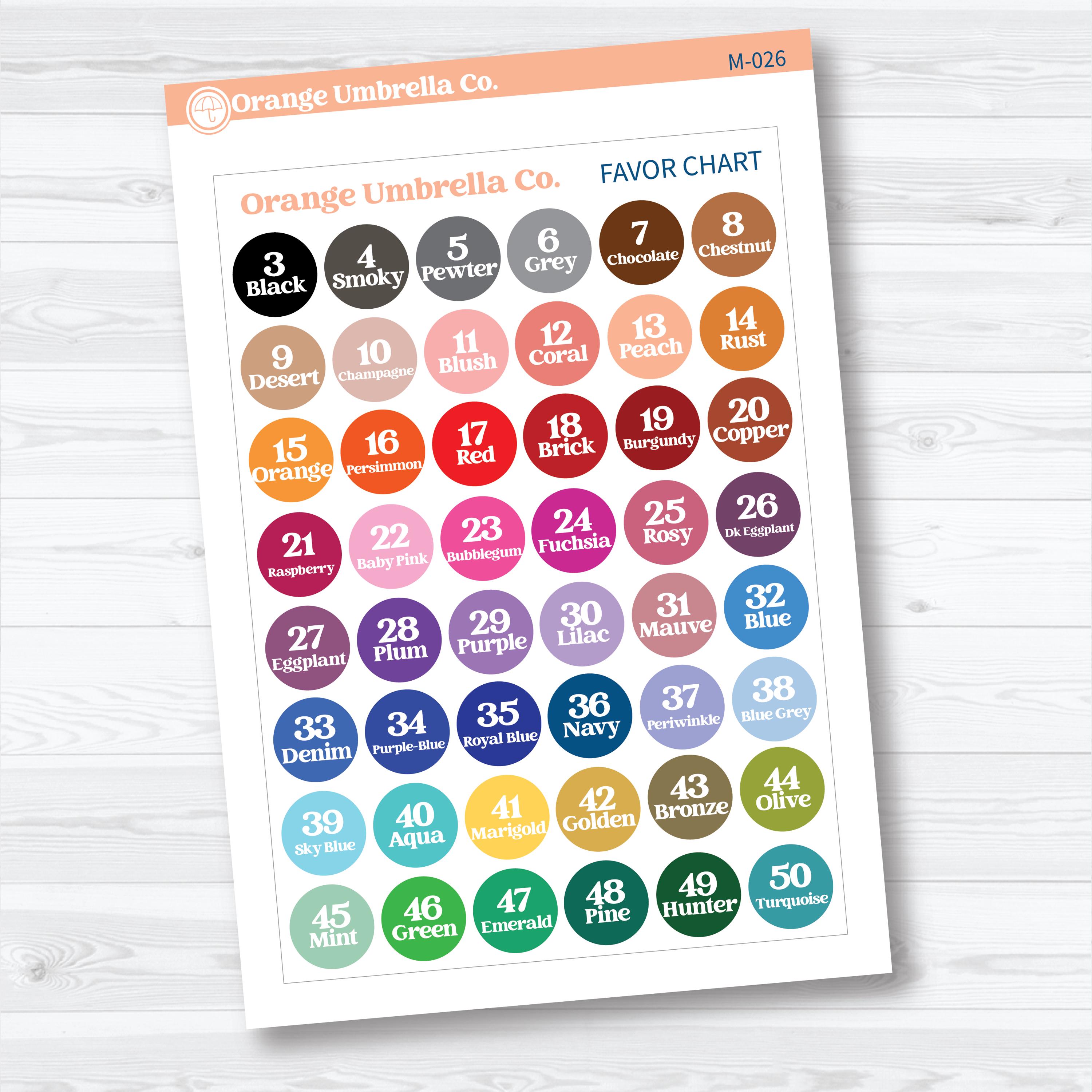 Planner Sticker Color Charts & Reference Guide | Script Color Planning Tool | M-026-029