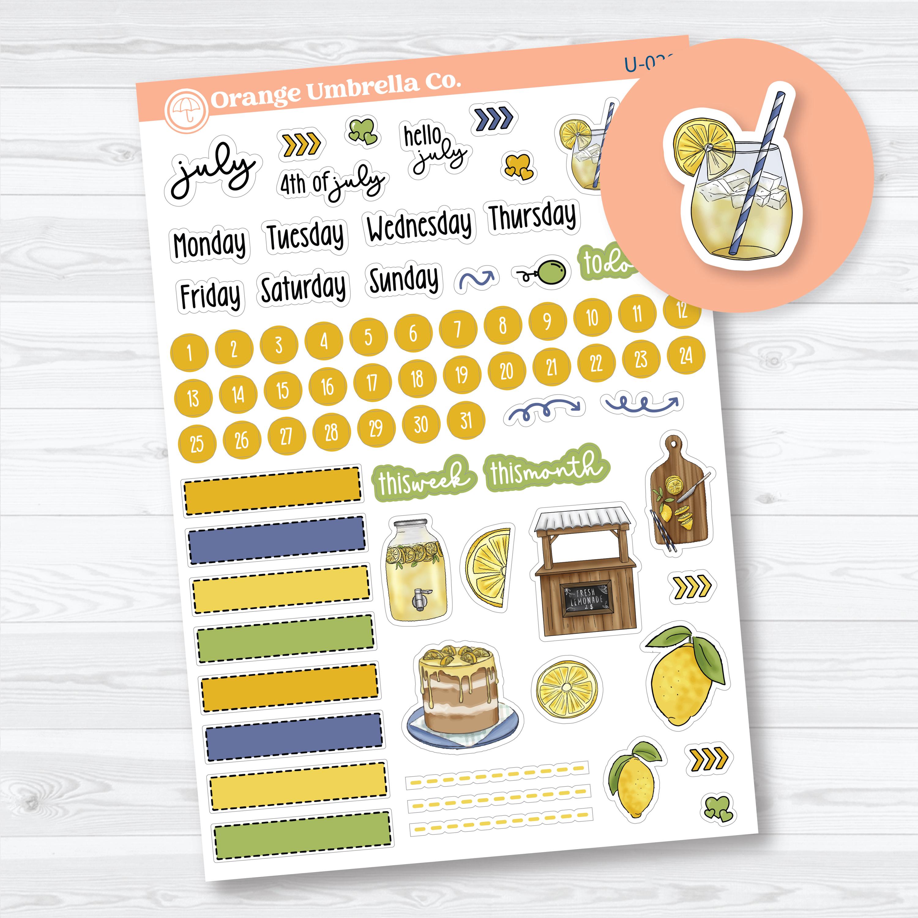 July Universal Planner Sticker Kit | Lemonade Summer Monthly Stickers | U-028