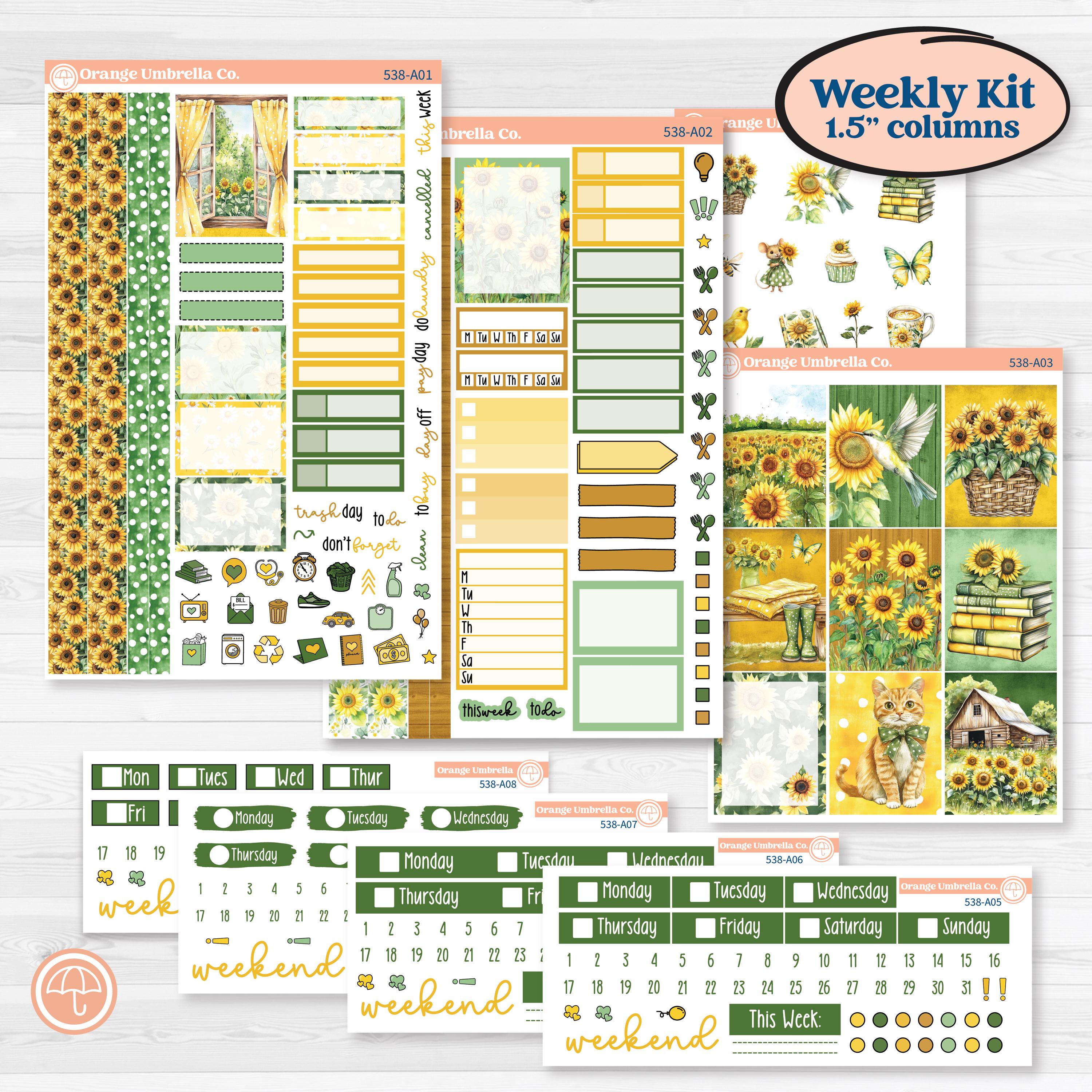 Sunflower Cottage | Weekly Sticker Kit for Vertical Planners like Erin Condren | Sun Blooms | KIT-538-A