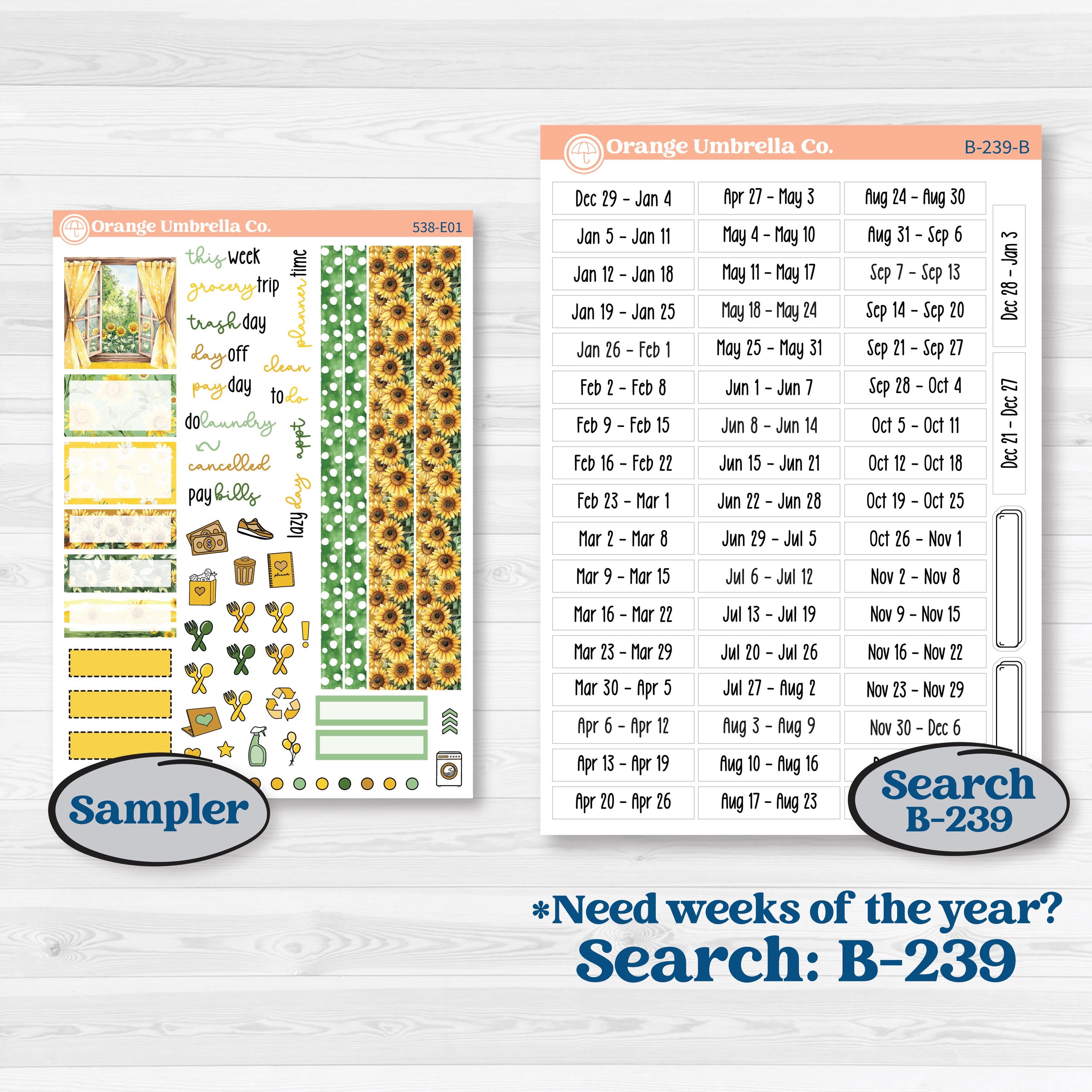 Sunflower Cottage | Hobonichi Cousin Weekly & Daily Planner Kit Stickers | Sun Blooms | KIT-538-E