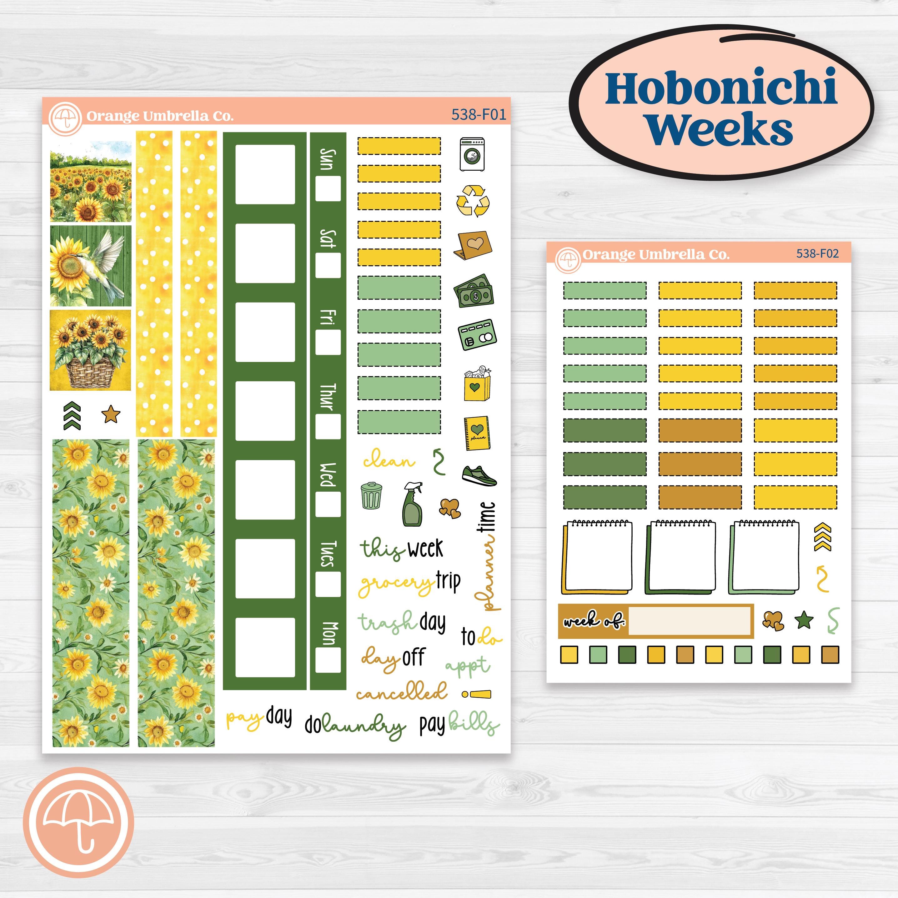 Sunflower Cottage | Hobonichi Weeks Weekly Planner Kit Stickers | Sun Blooms | KIT-538-F