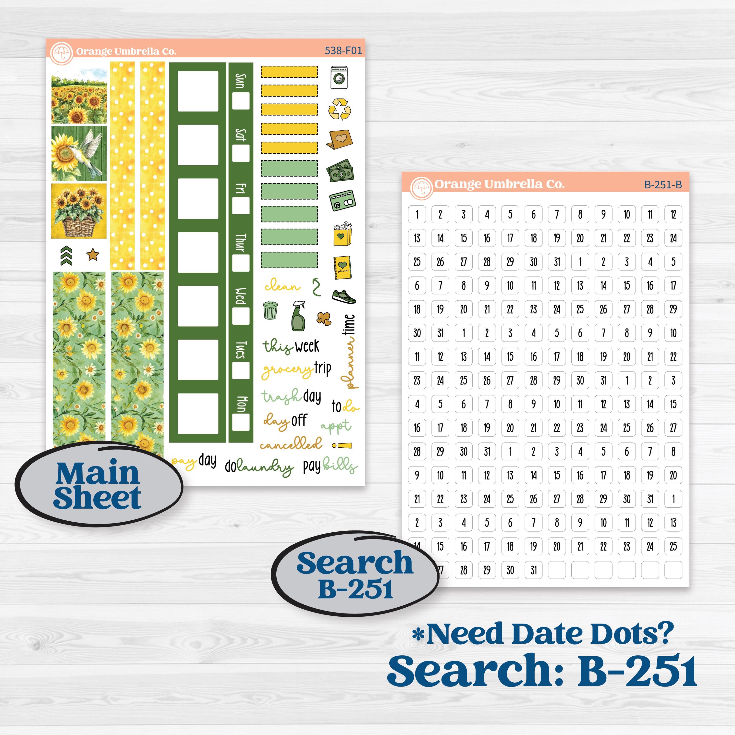 Sunflower Cottage | Hobonichi Weeks Weekly Planner Kit Stickers | Sun Blooms | KIT-538-F