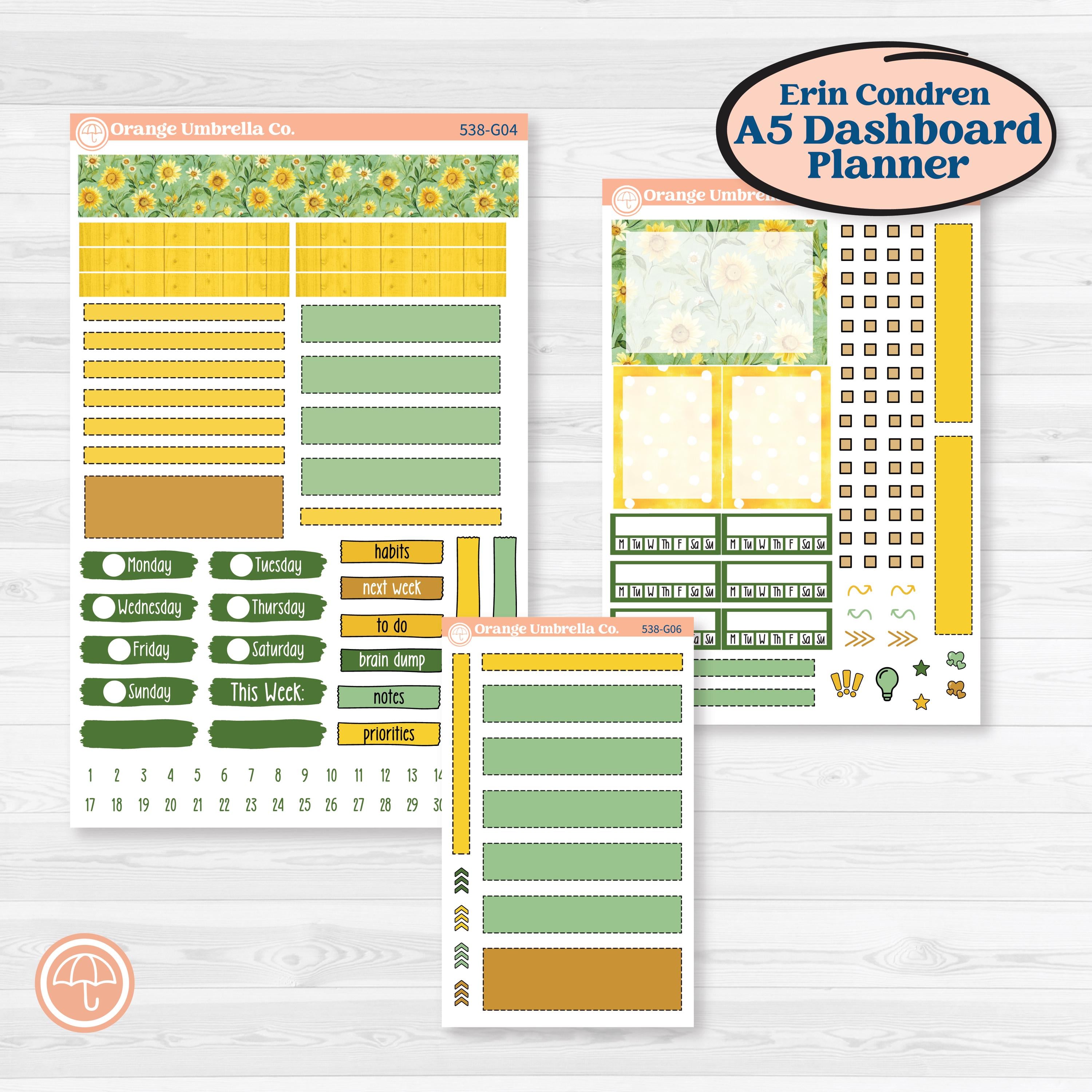 Sunflower Cottage | Erin Condren A5 Weekly Dashboard Planner Kit Stickers | Sun Blooms | KIT-538-G4