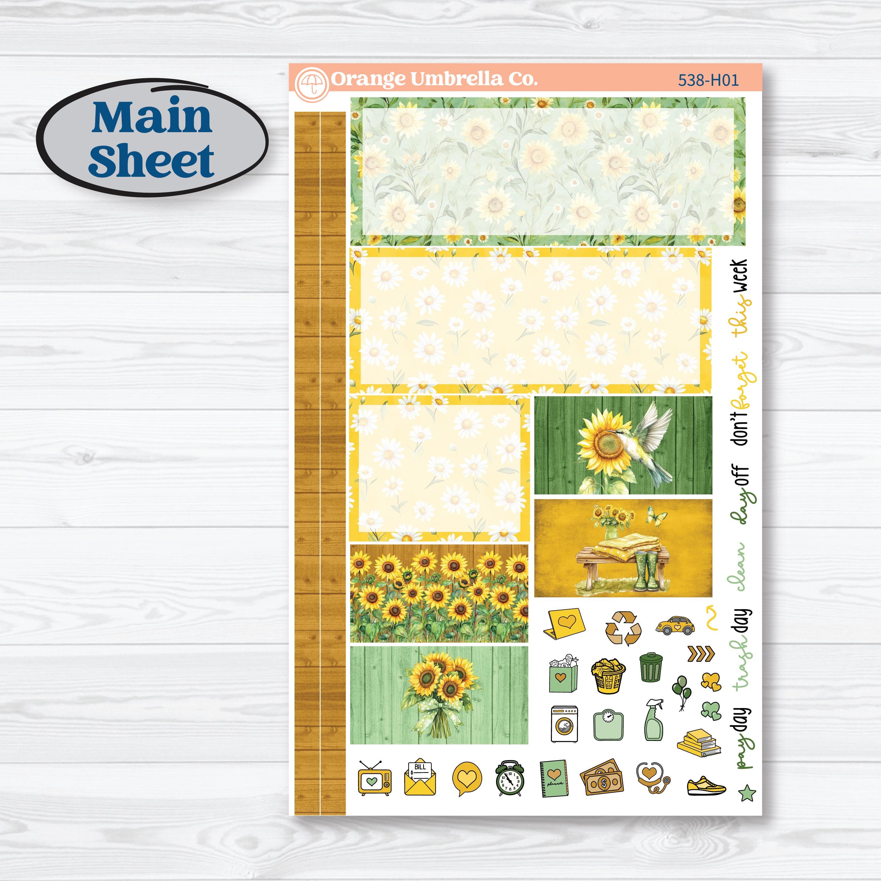 Sunflower Cottage | Plum Vertical Priorities 7x9 Planner Kit Stickers | Sun Blooms | KIT-538-H