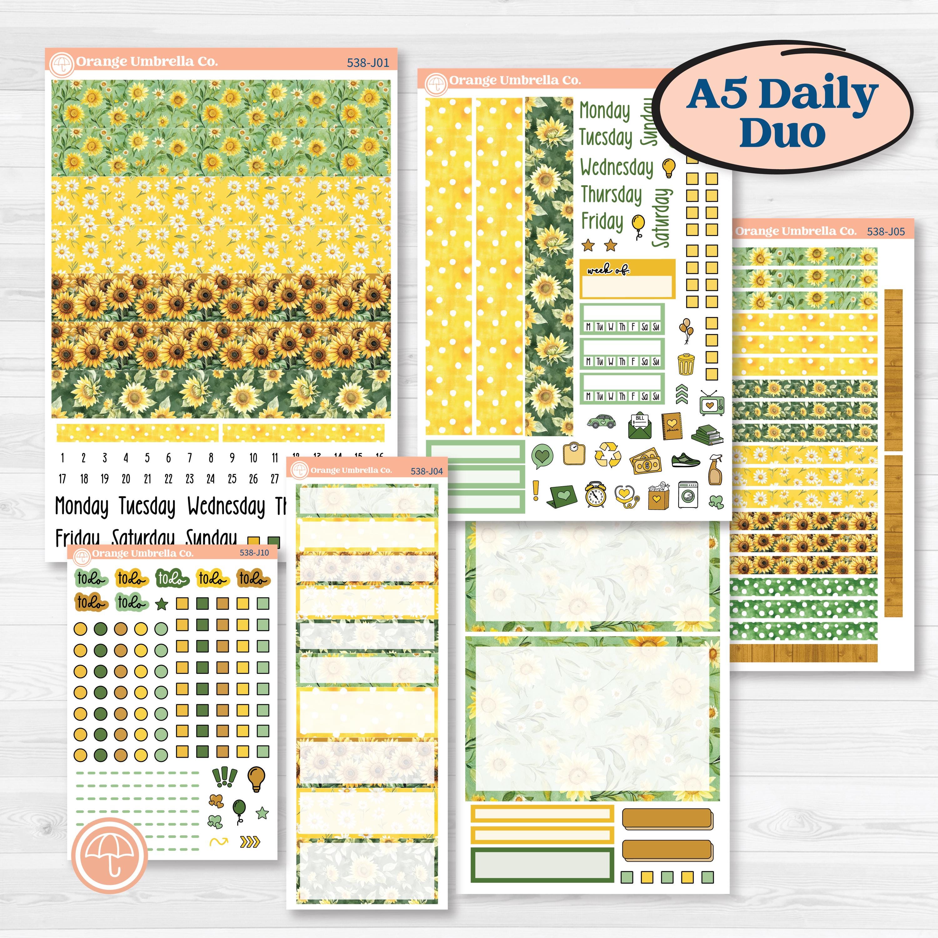 Sunflower Cottage | A5 Daily Duo Planner Kit Stickers | Sun Blooms | KIT-538-J