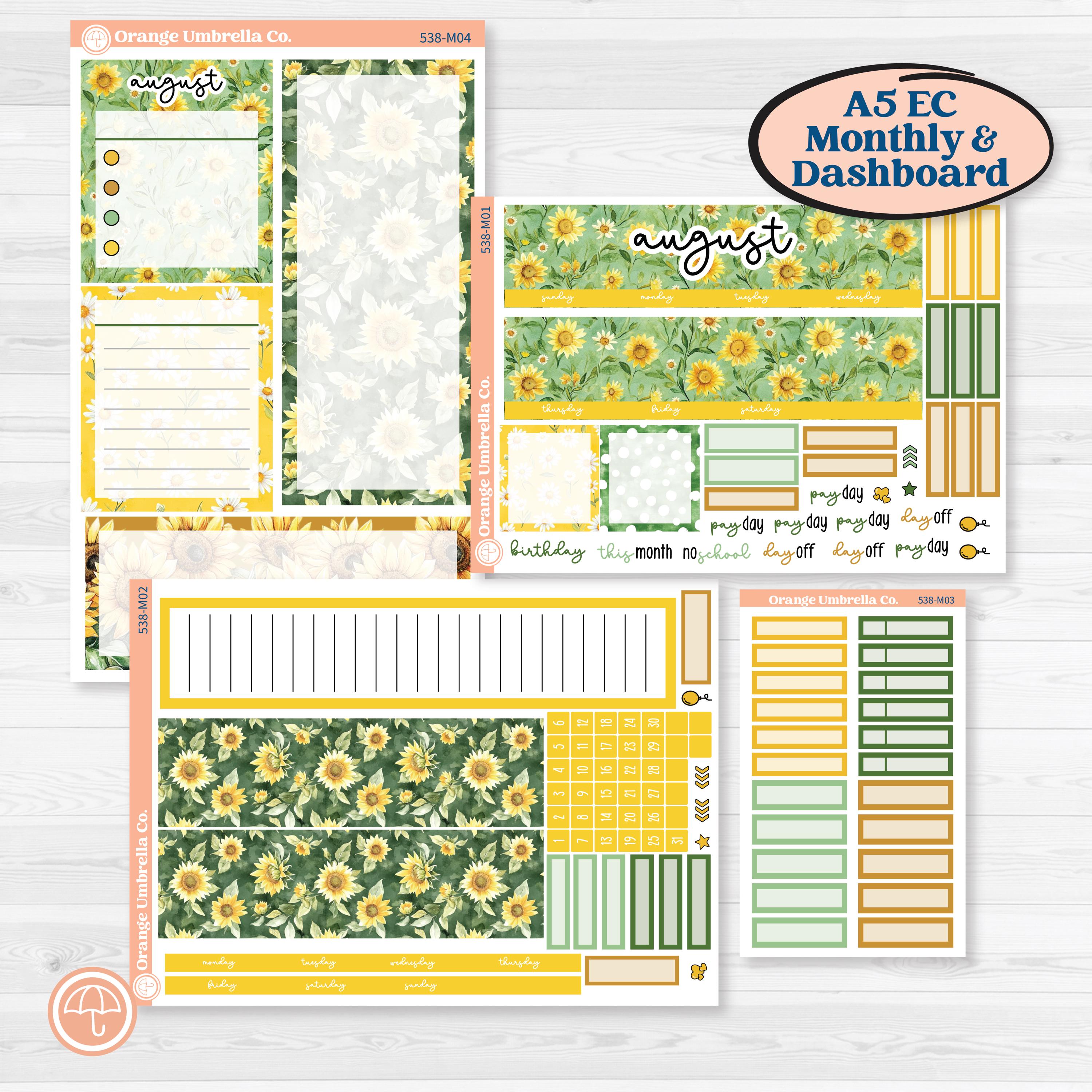 Sunflower Cottage | A5 Erin Condren Monthly & Productivity Dashboard Sticker Kit | Sun Blooms | KIT-538-M