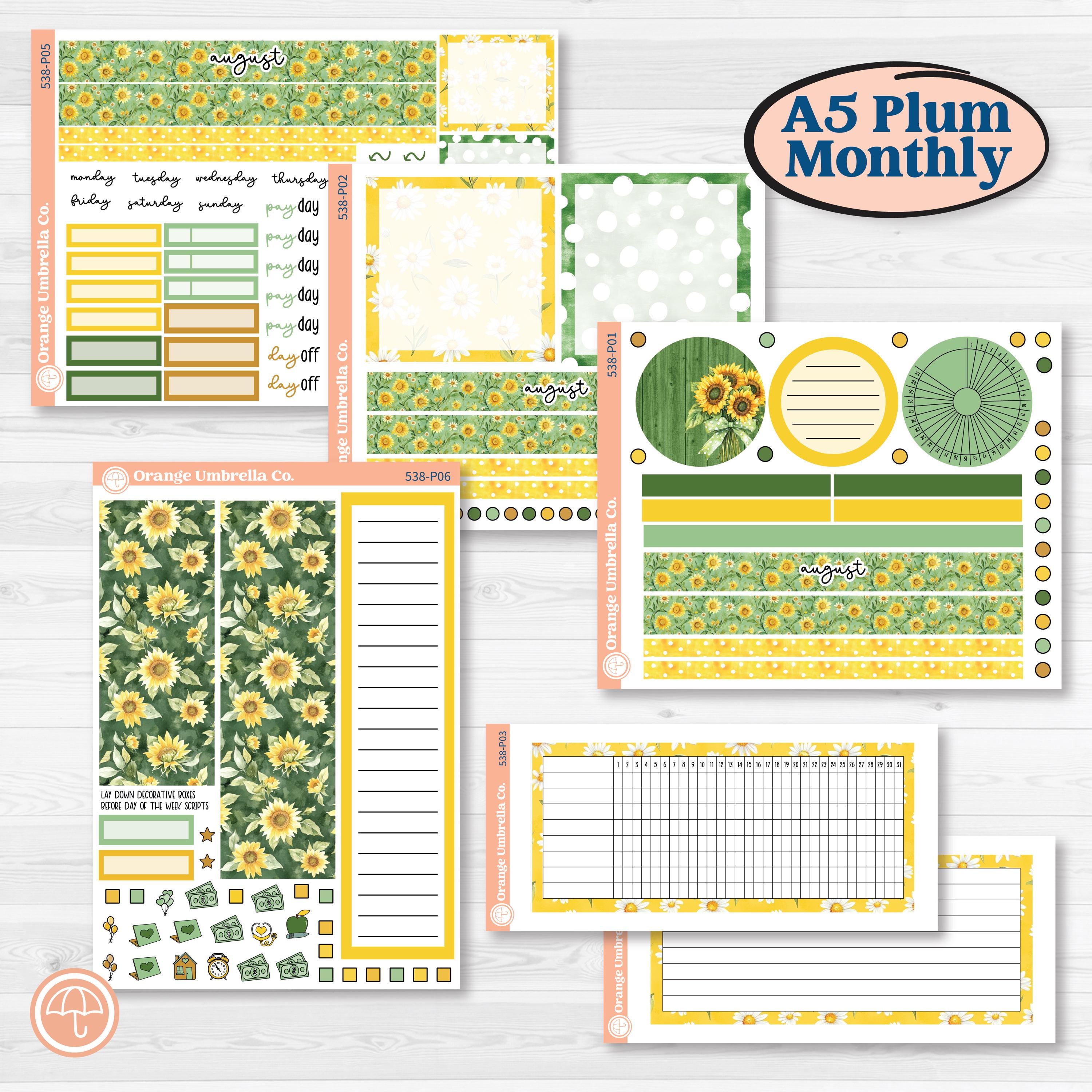 Sunflower Cottage | A5 Plum Monthly & Dashboard Planner Kit Stickers | Sun Blooms | KIT-538-P