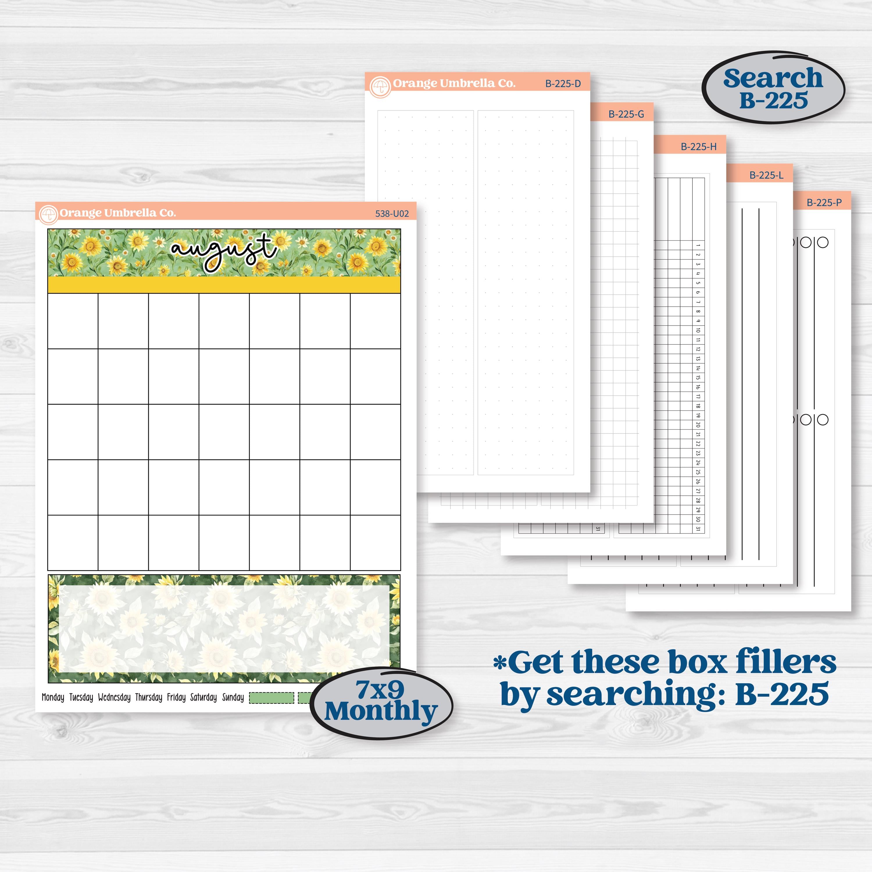 Sunflower Cottage | A5 or 7x9 Create Your Own Monthly or Dashboard Universal | Monthly & Reading Log Sticker Kit | Sun Blooms | KIT-538-U