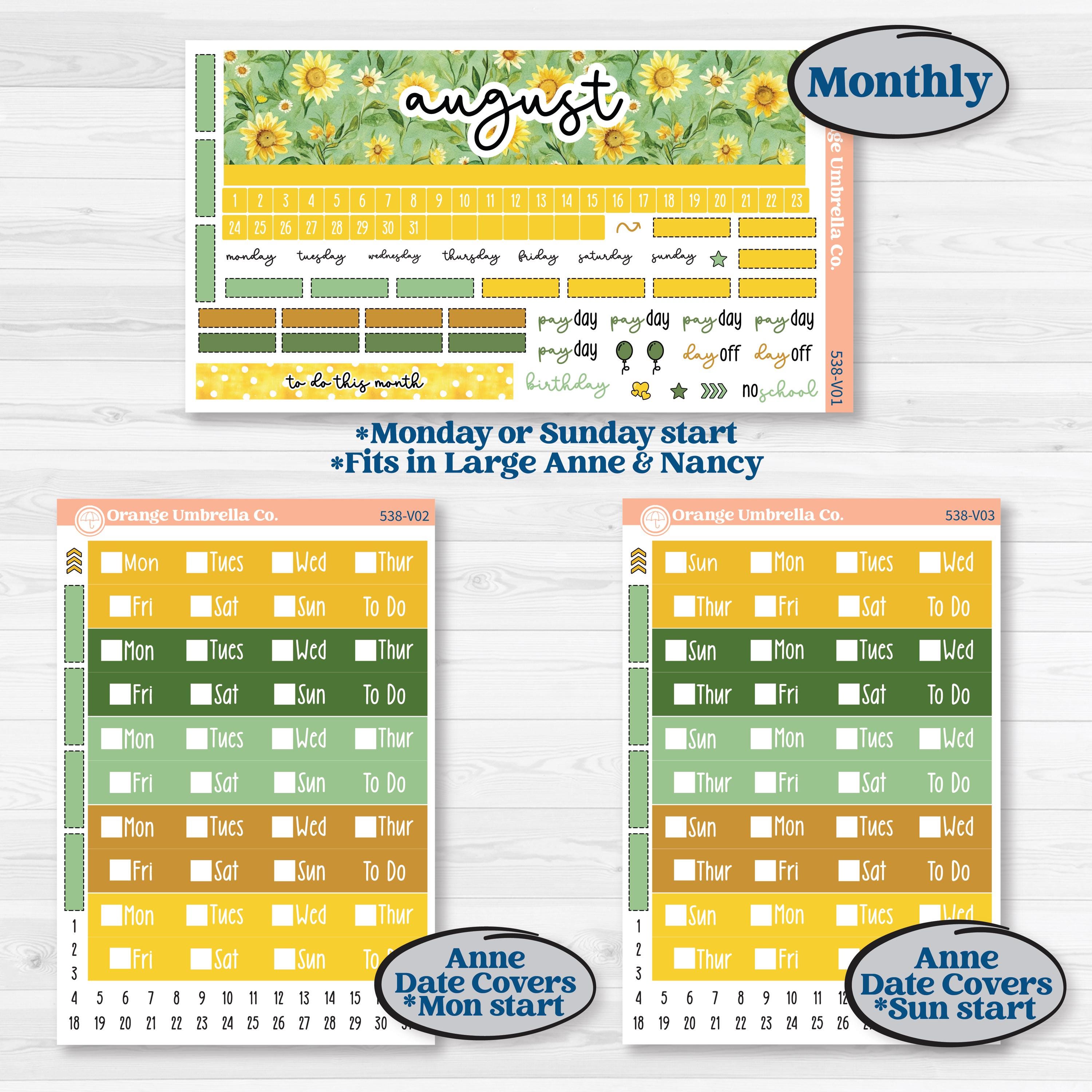 Sunflower Cottage | Laurel Denise Nancy Large & Anne Large Planner Kit Stickers | Sun Blooms | KIT-538-V