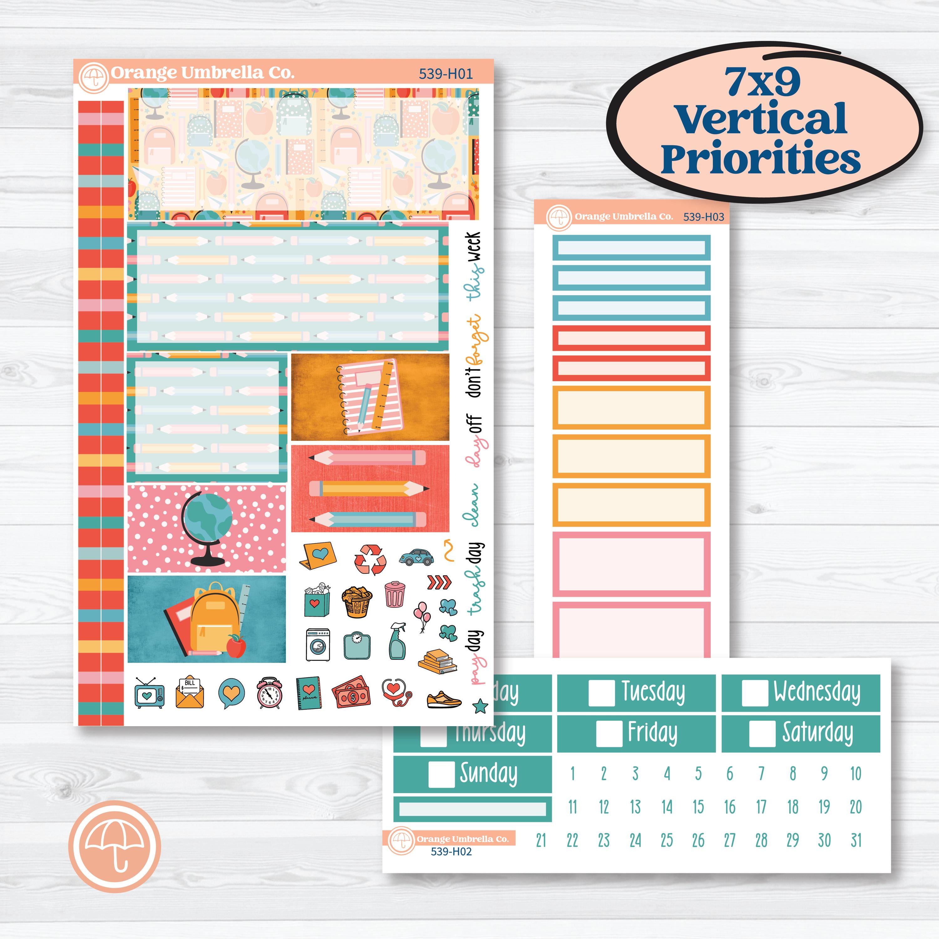 Back To School Kit | Plum Vertical Priorities 7x9 Planner Kit Stickers | Level Up | KIT-539-H