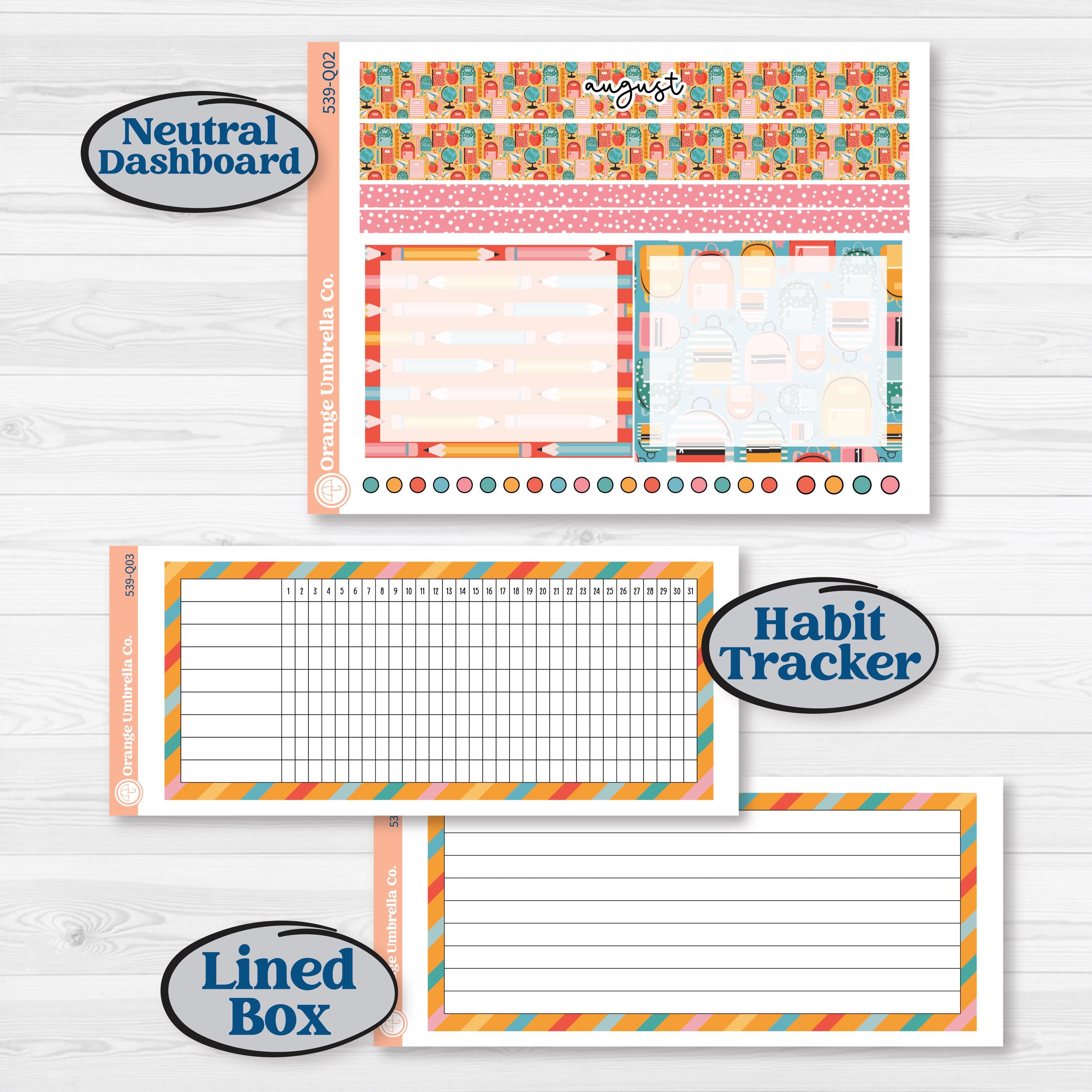 Back To School Kit | 7x9 Plum Monthly & Dashboard Planner Kit Stickers | Level Up | KIT-539-Q